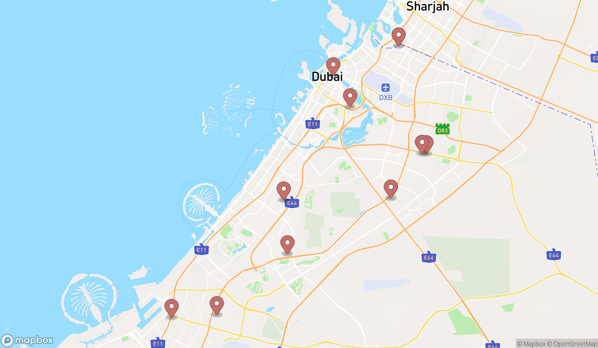 Map showing the ranked fireplace stores in Dubai, Dubai