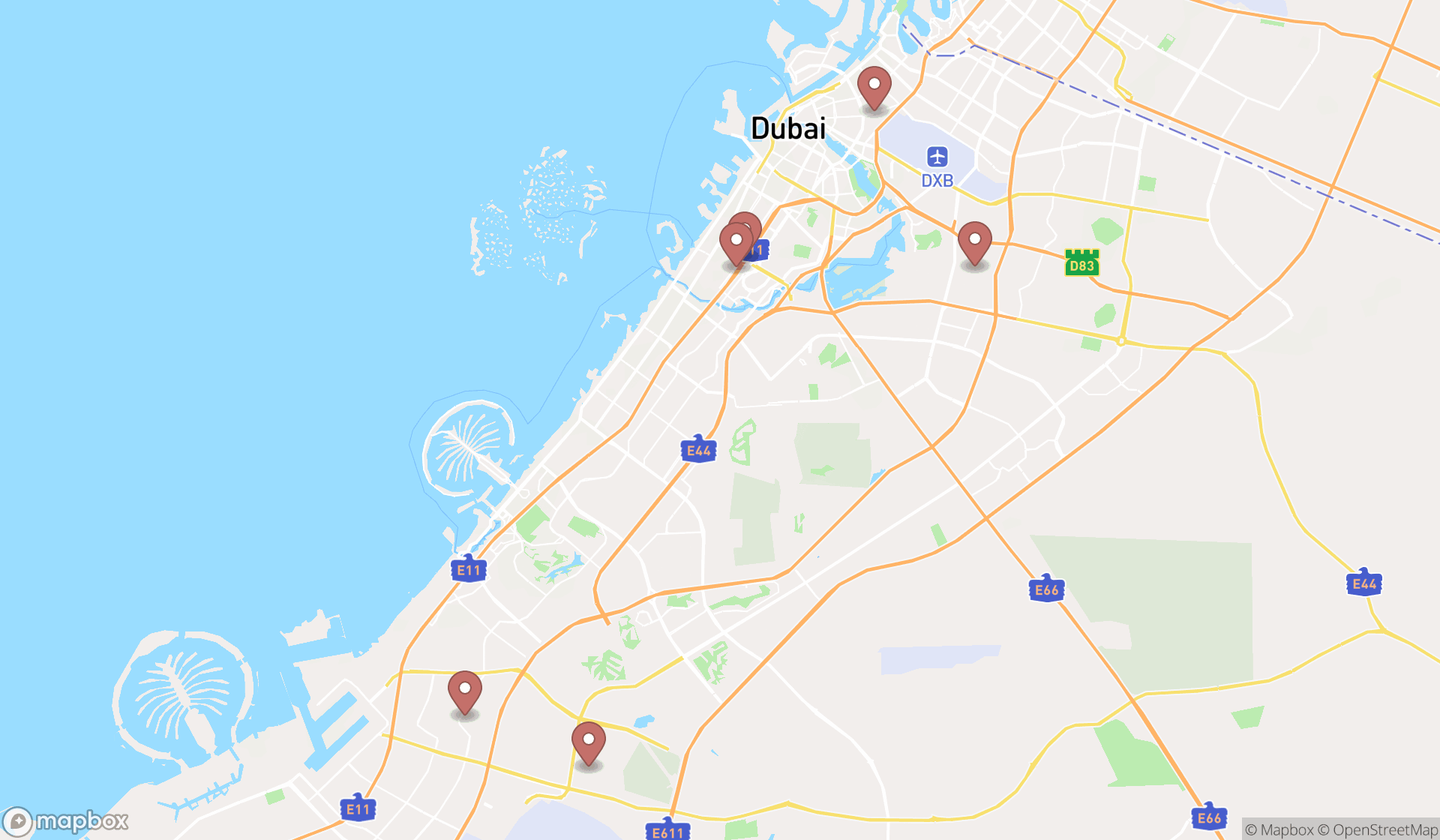 Map showing the ranked fireworks suppliers in Dubai, Dubai