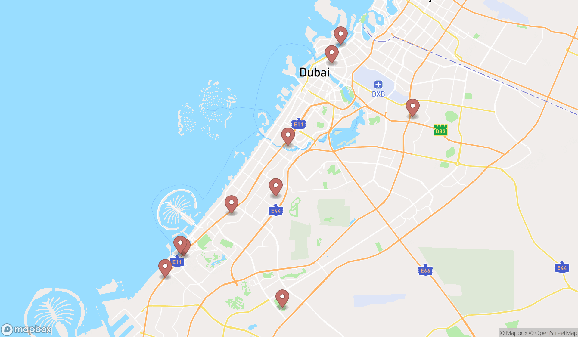 Map showing the ranked fish and chips takeaways in Dubai, Dubai