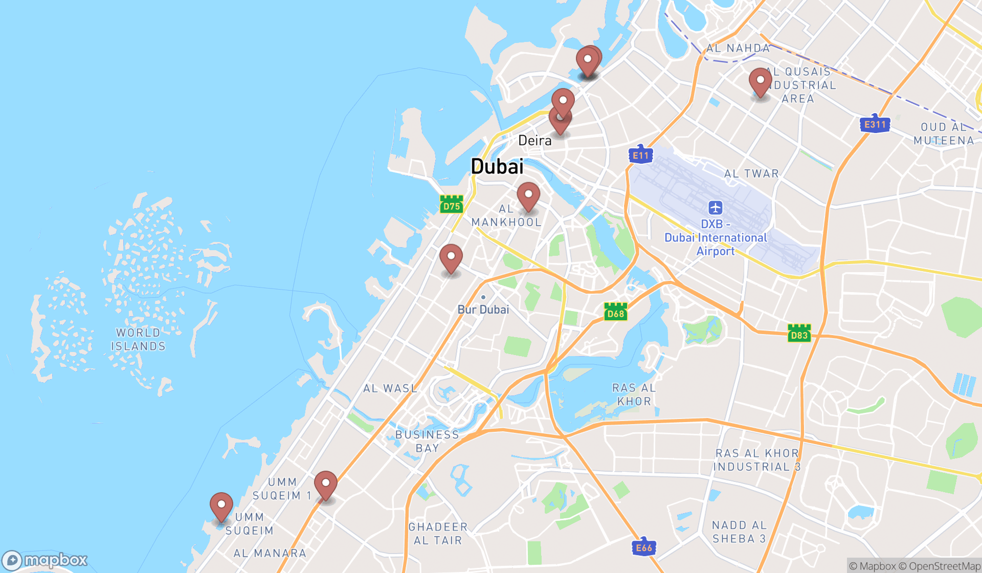 Map showing the ranked fish farms in Dubai, Dubai