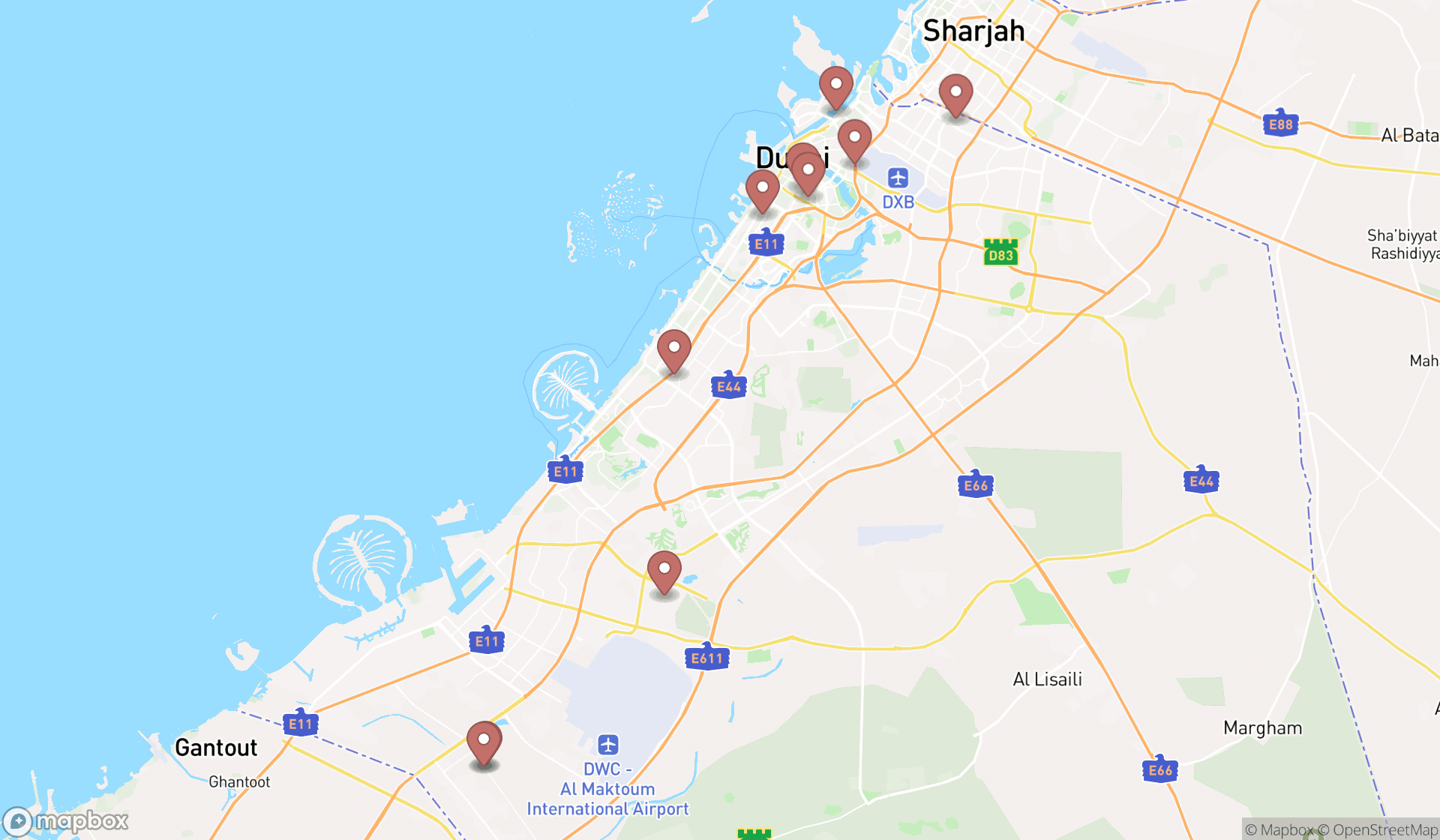 Map showing the ranked fish processings in Dubai, Dubai