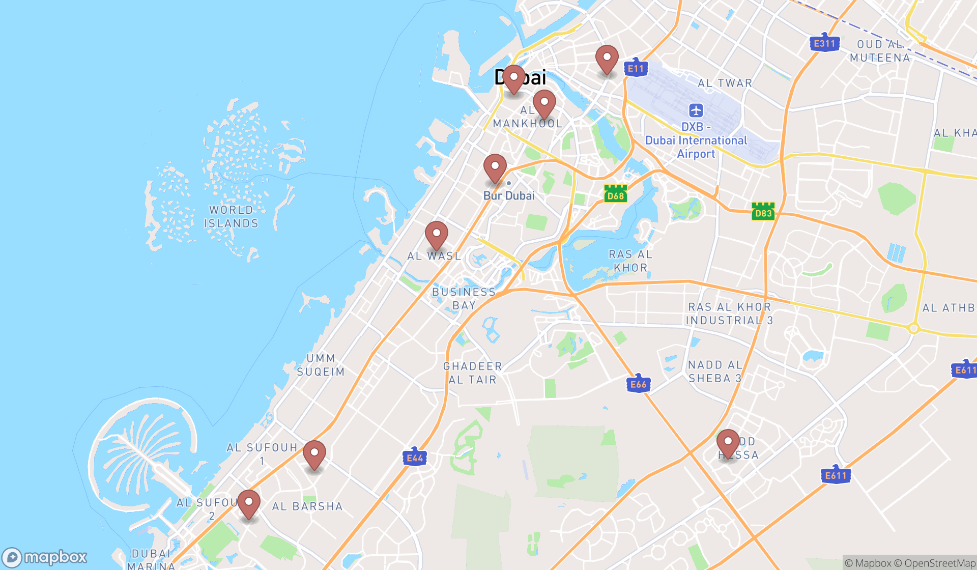 Map showing the ranked fish spas in Dubai, Dubai