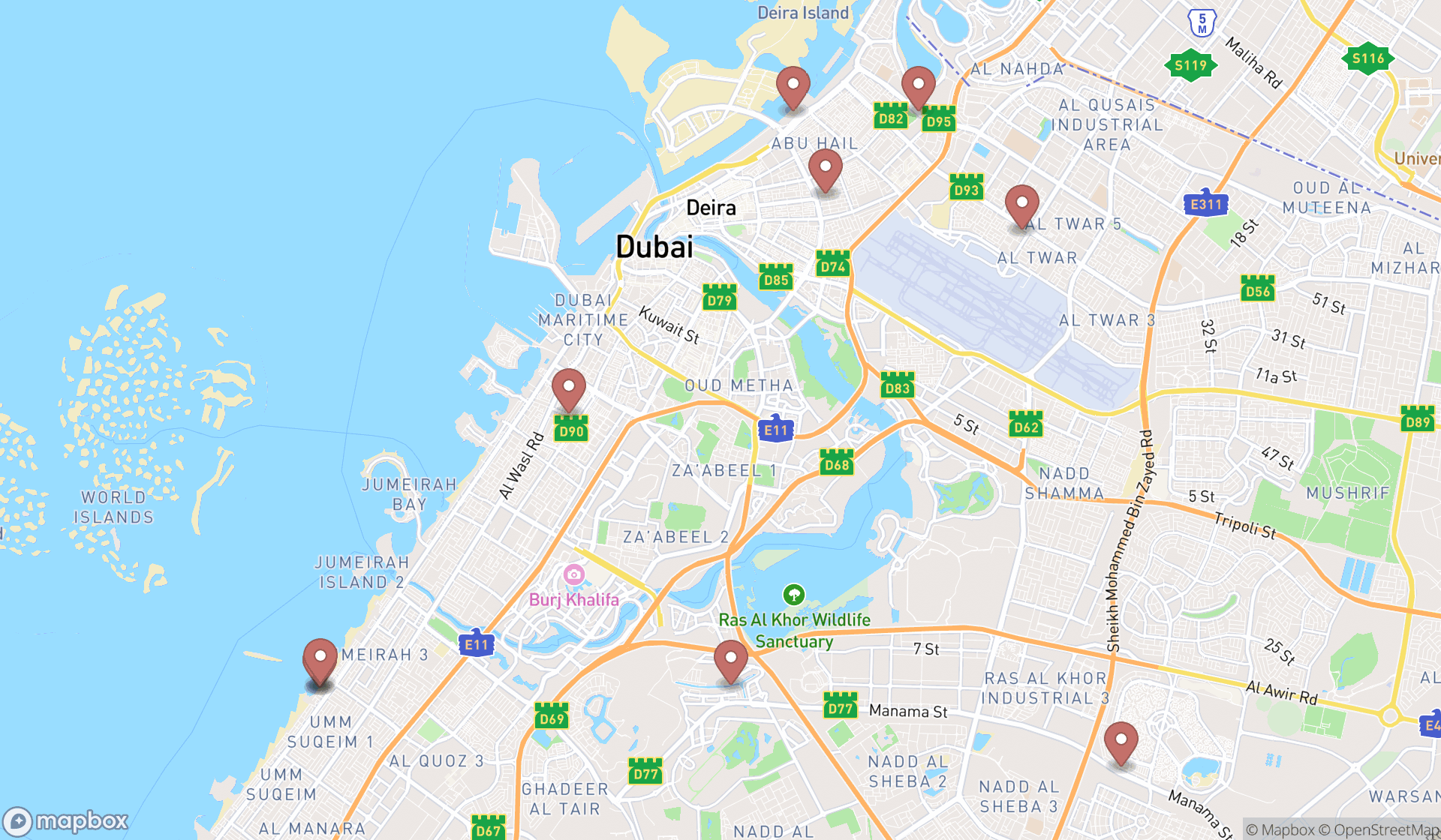 Map showing the ranked fish stores in Dubai, Dubai