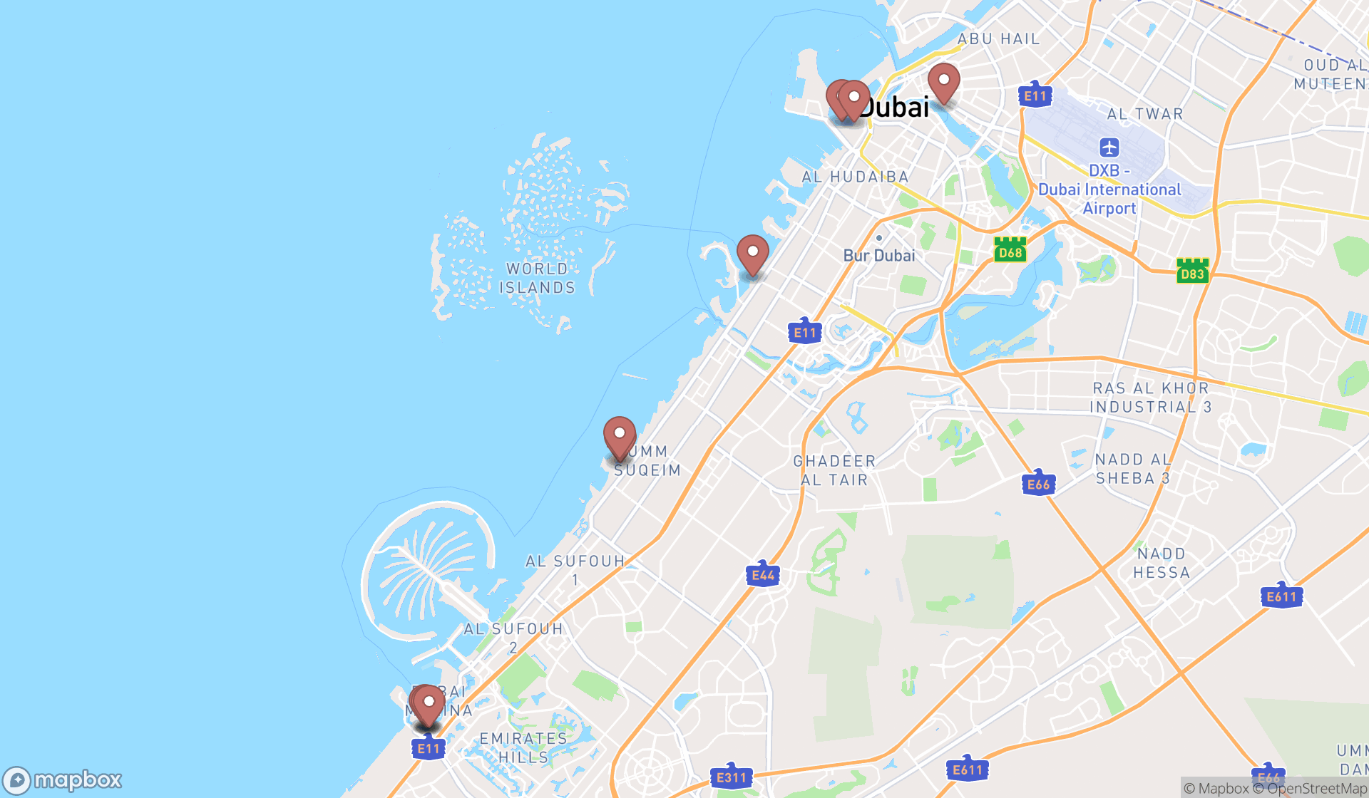 Map showing the ranked fishing charters in Dubai, Dubai