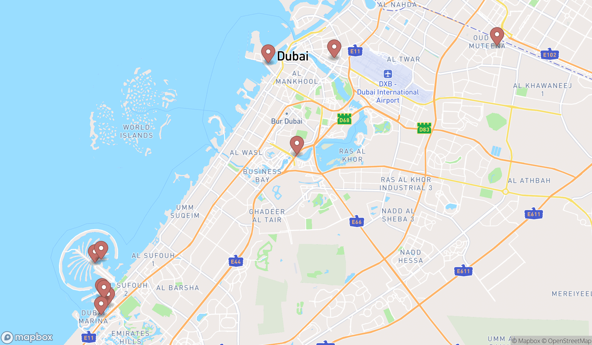 Map showing the ranked fishing clubs in Dubai, Dubai
