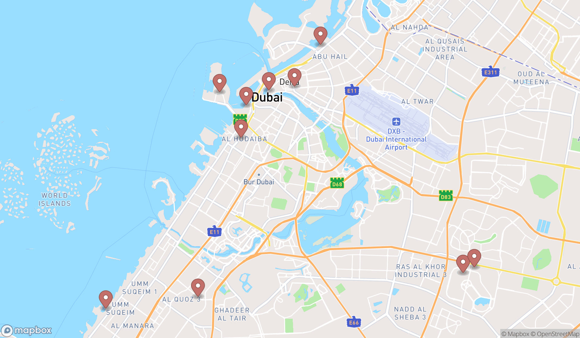 Map showing the ranked fishing stores in Dubai, Dubai