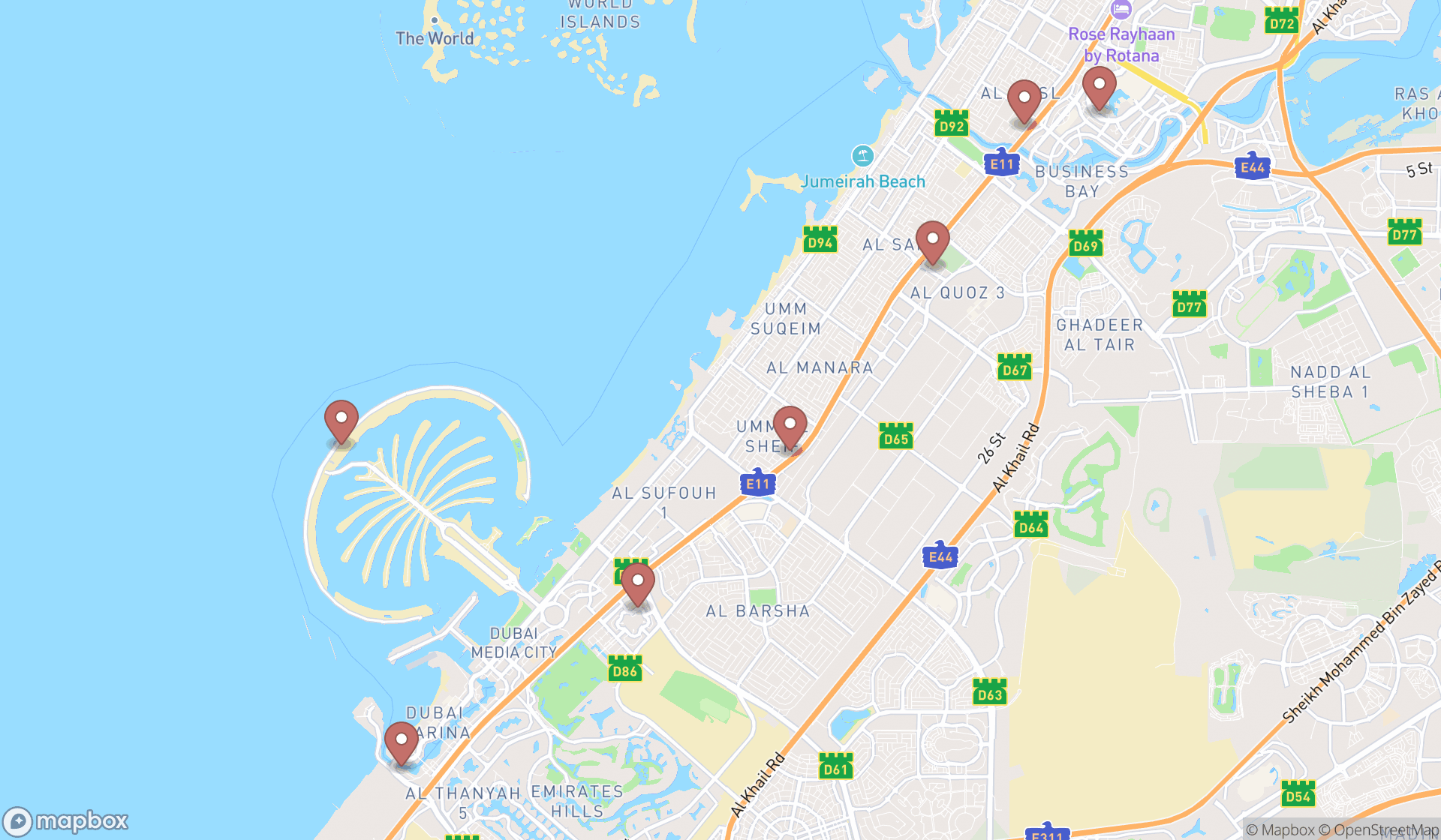 Map showing the ranked fitness centres in Dubai, Dubai