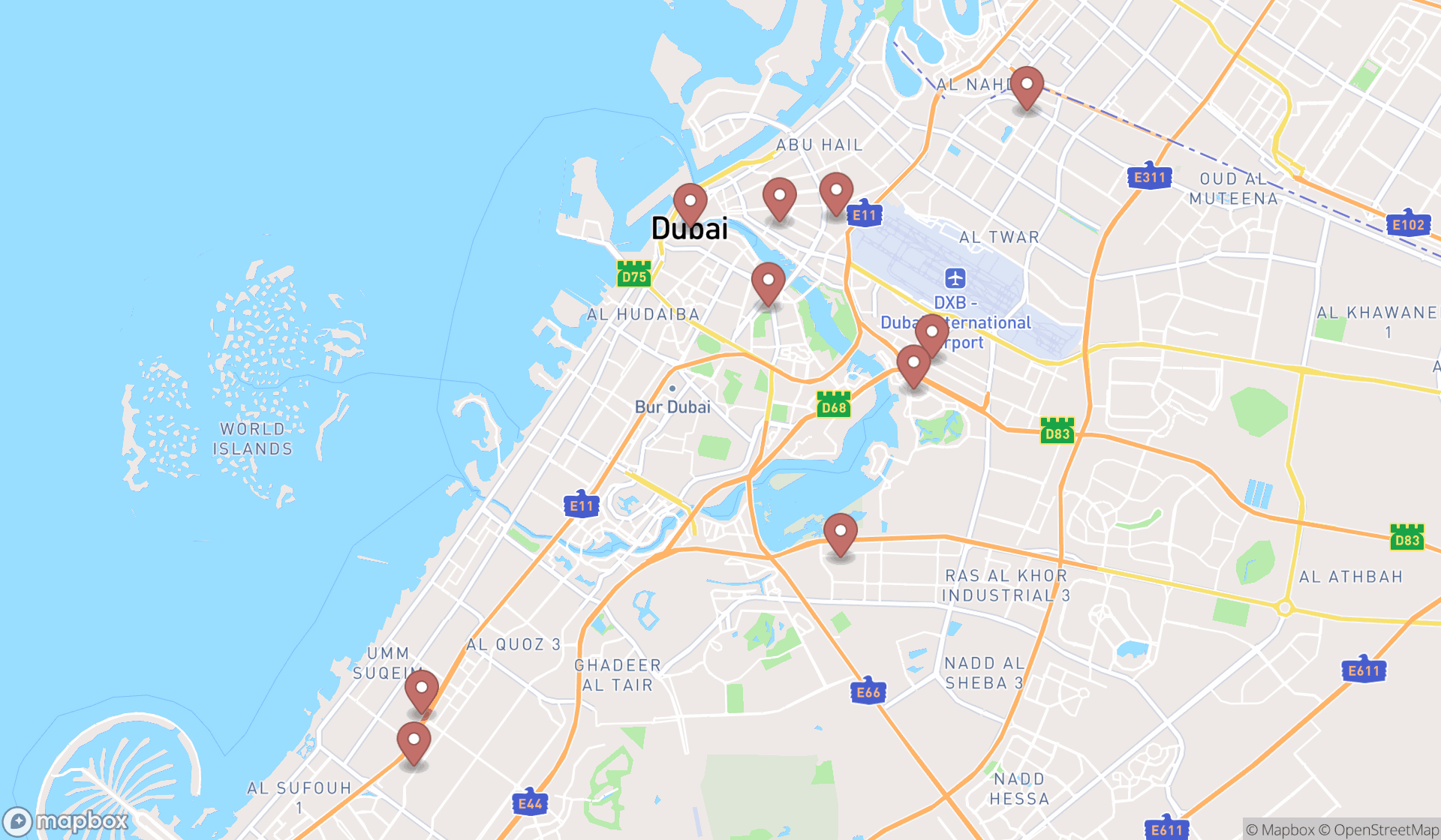 Map showing the ranked fitness equipment wholesalers in Dubai, Dubai