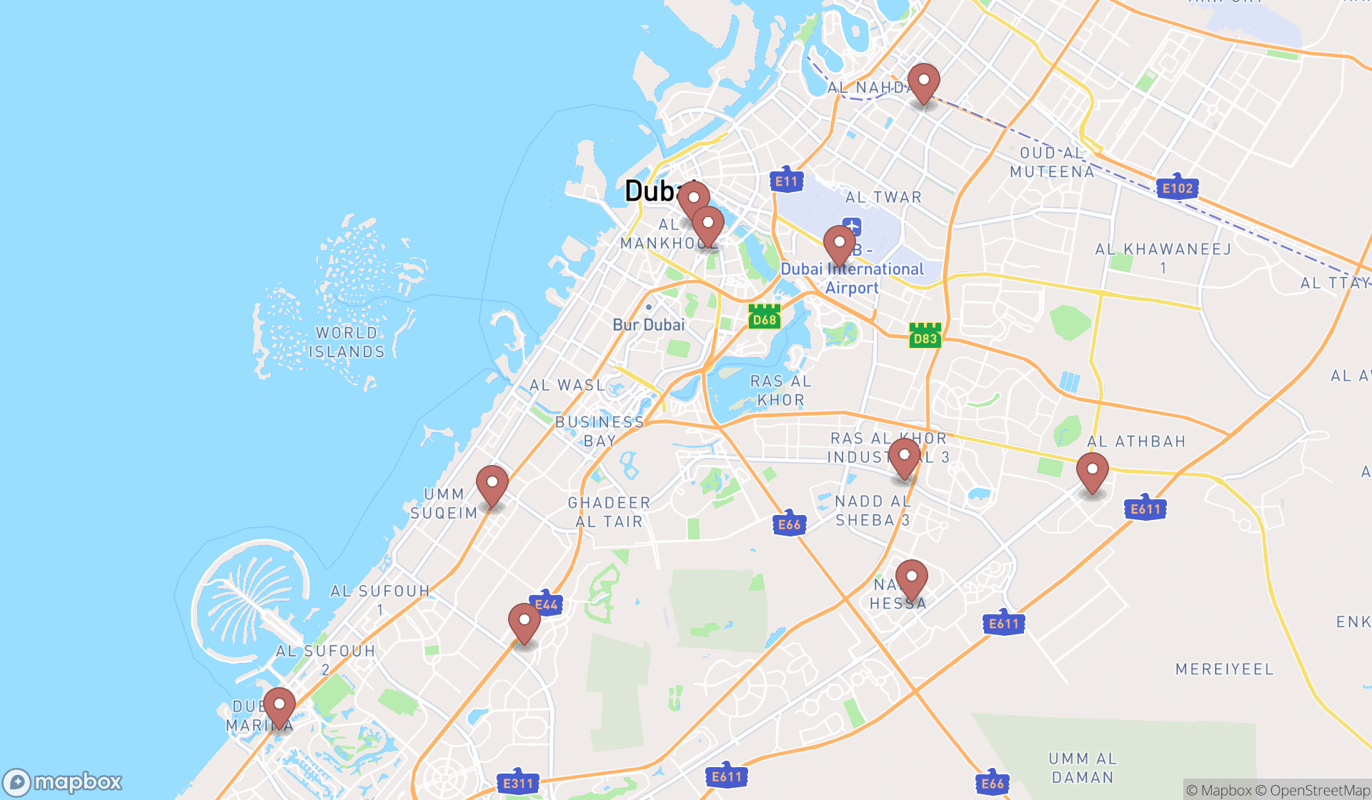 Map showing the ranked fitted furniture suppliers in Dubai, Dubai