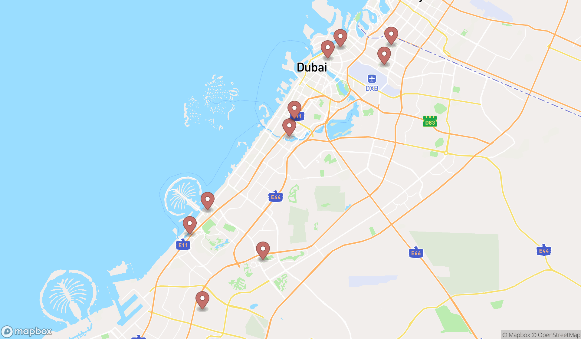 Map showing the ranked floor refinishing services in Dubai, Dubai