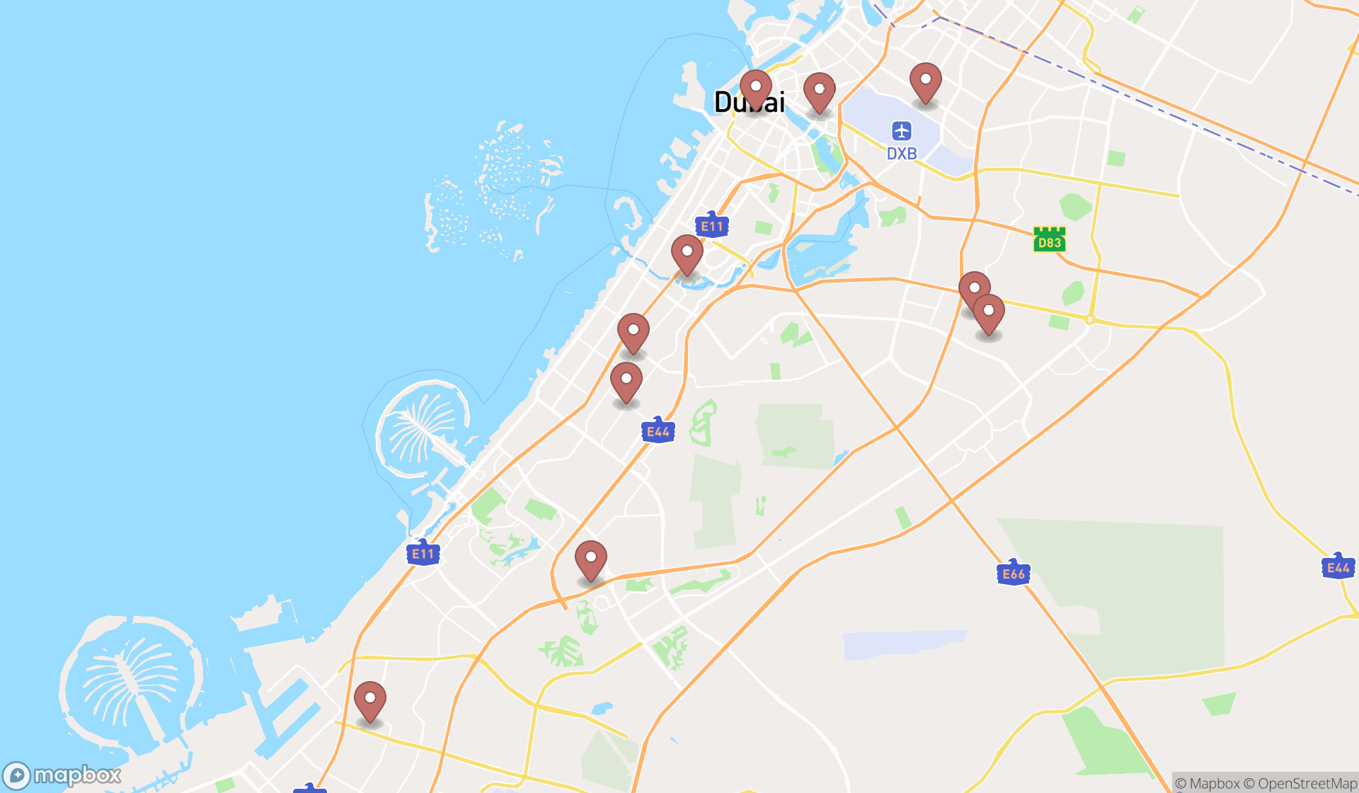 Map showing the ranked floor sanding and polishing services in Dubai, Dubai