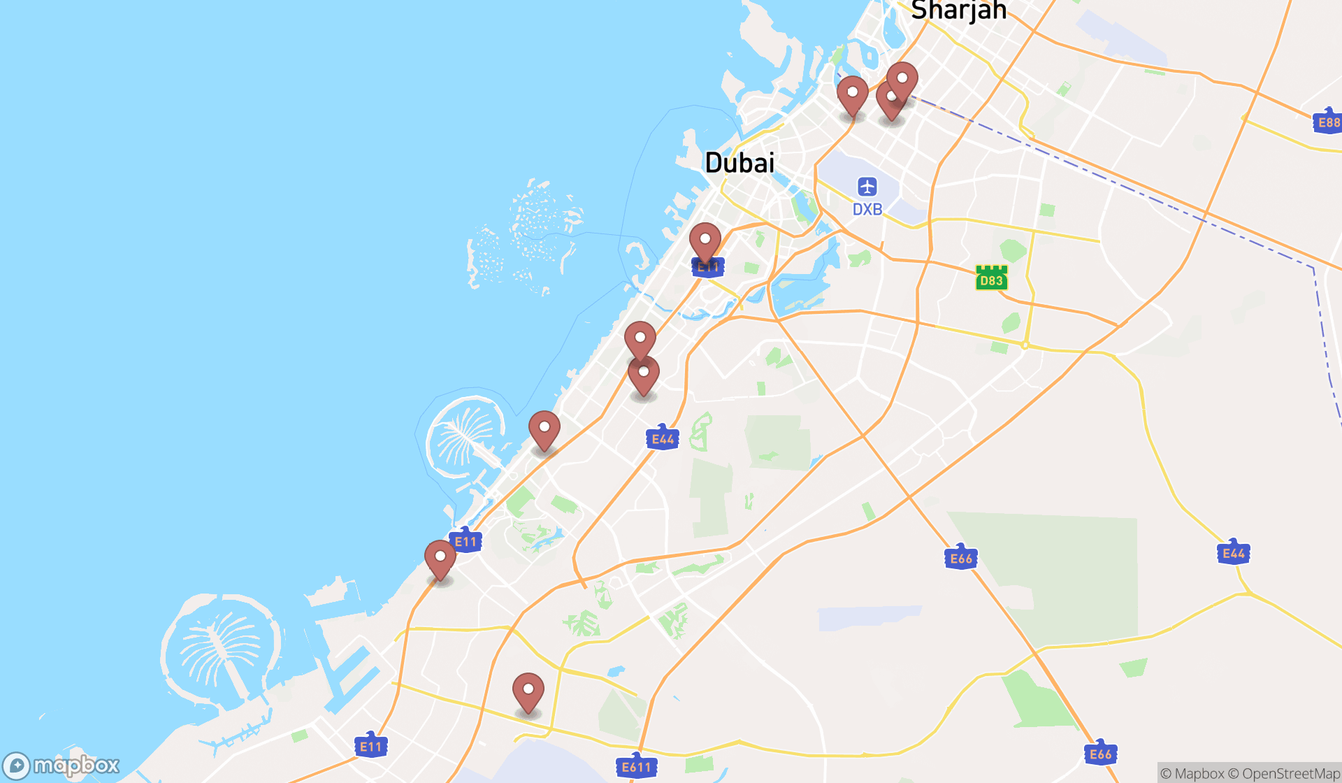 Map showing the ranked flooring contractors in Dubai, Dubai