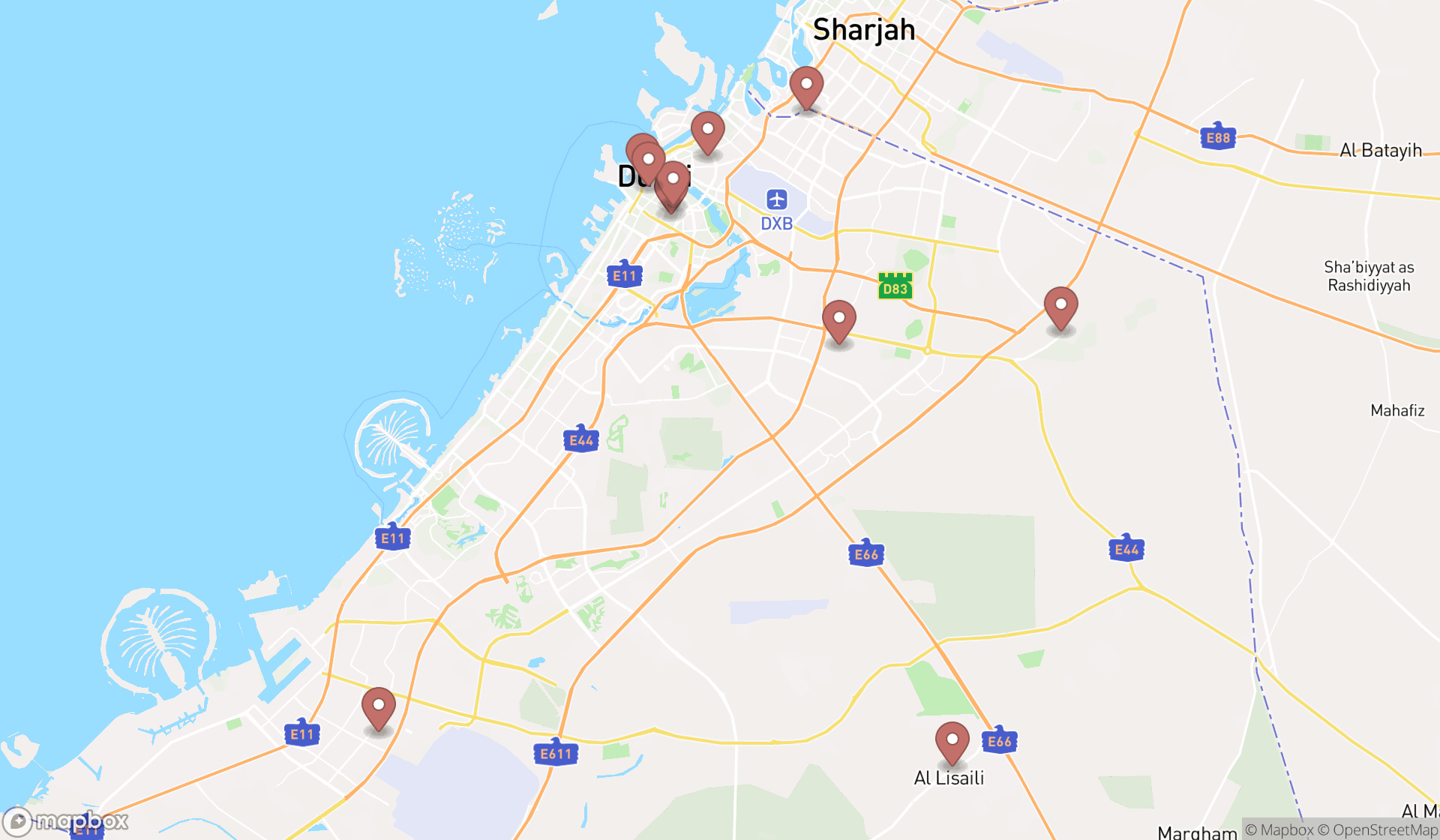 Map showing the ranked flour mills in Dubai, Dubai