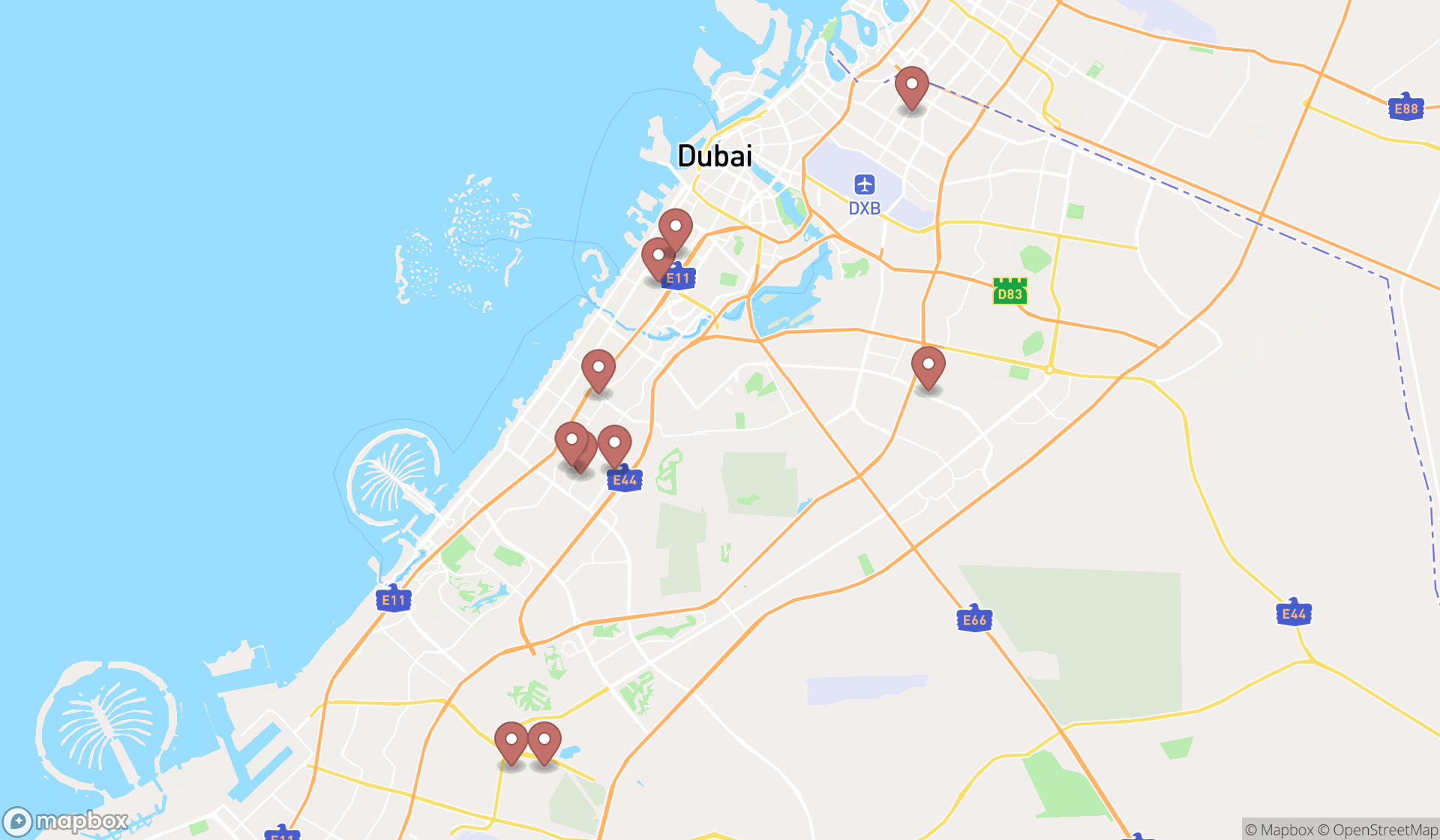 Map showing the ranked flower deliveries in Dubai, Dubai