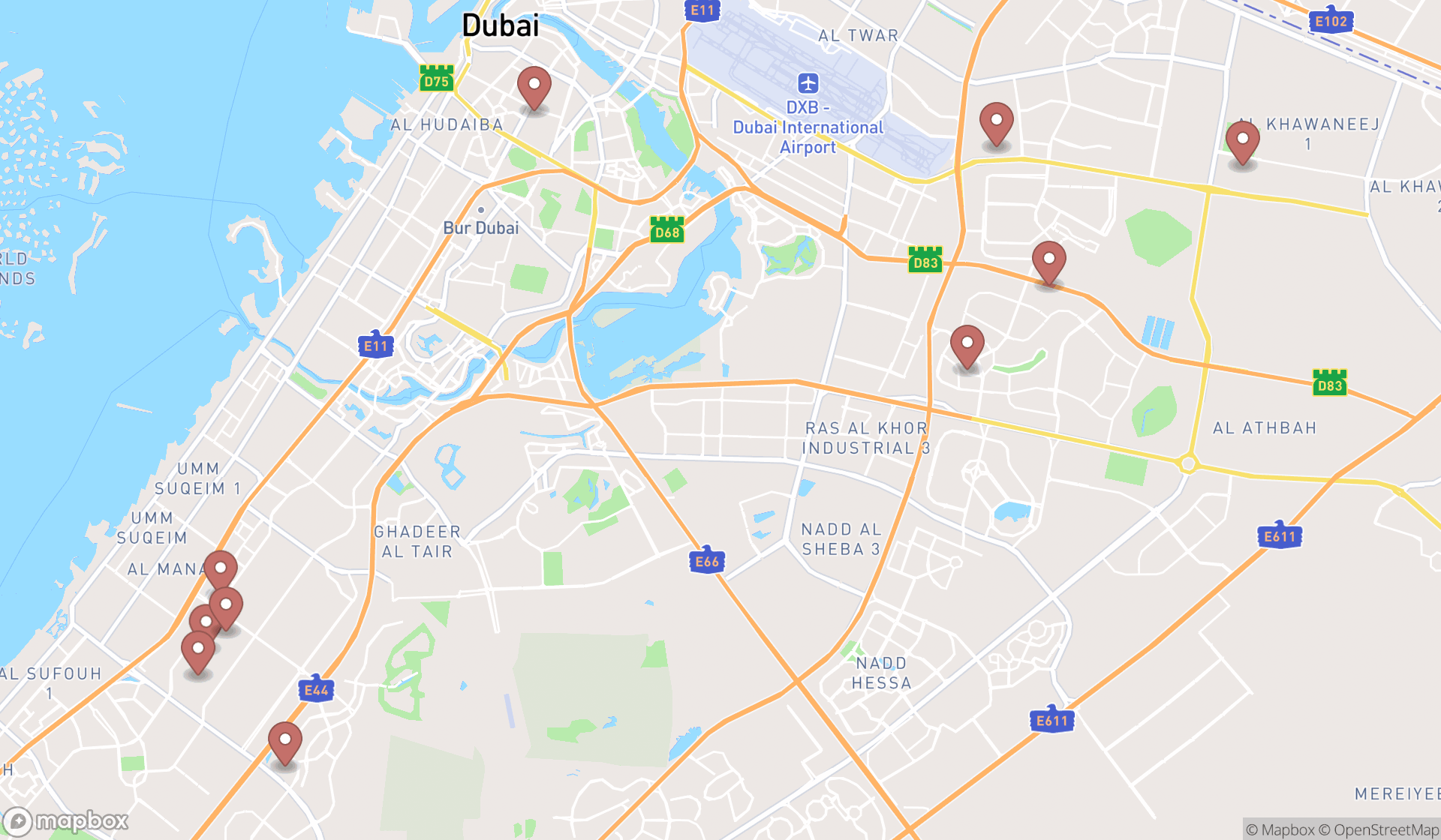 Map showing the ranked flower designers in Dubai, Dubai