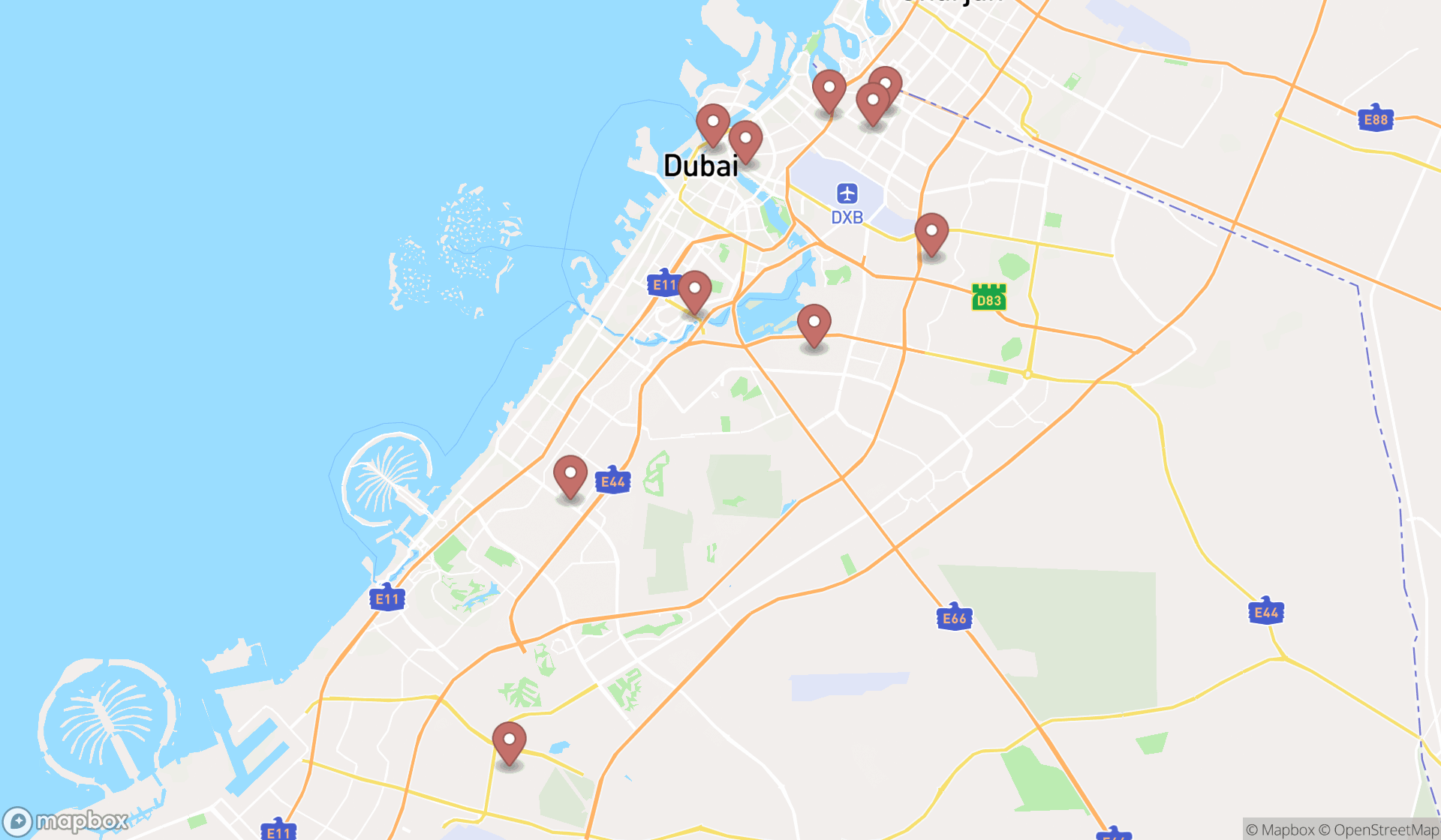 Map showing the ranked fmcg goods wholesalers in Dubai, Dubai