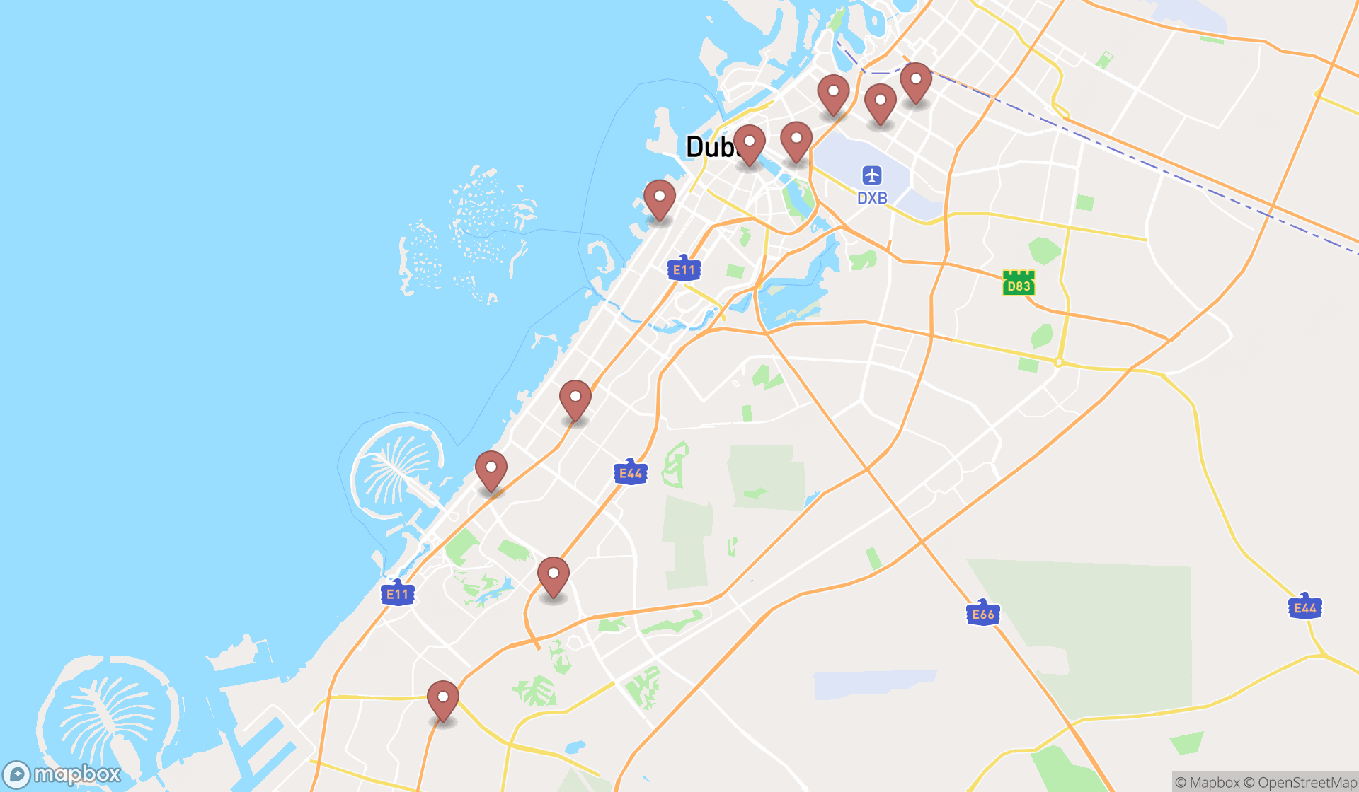 Map showing the ranked food and beverage consultants in Dubai, Dubai
