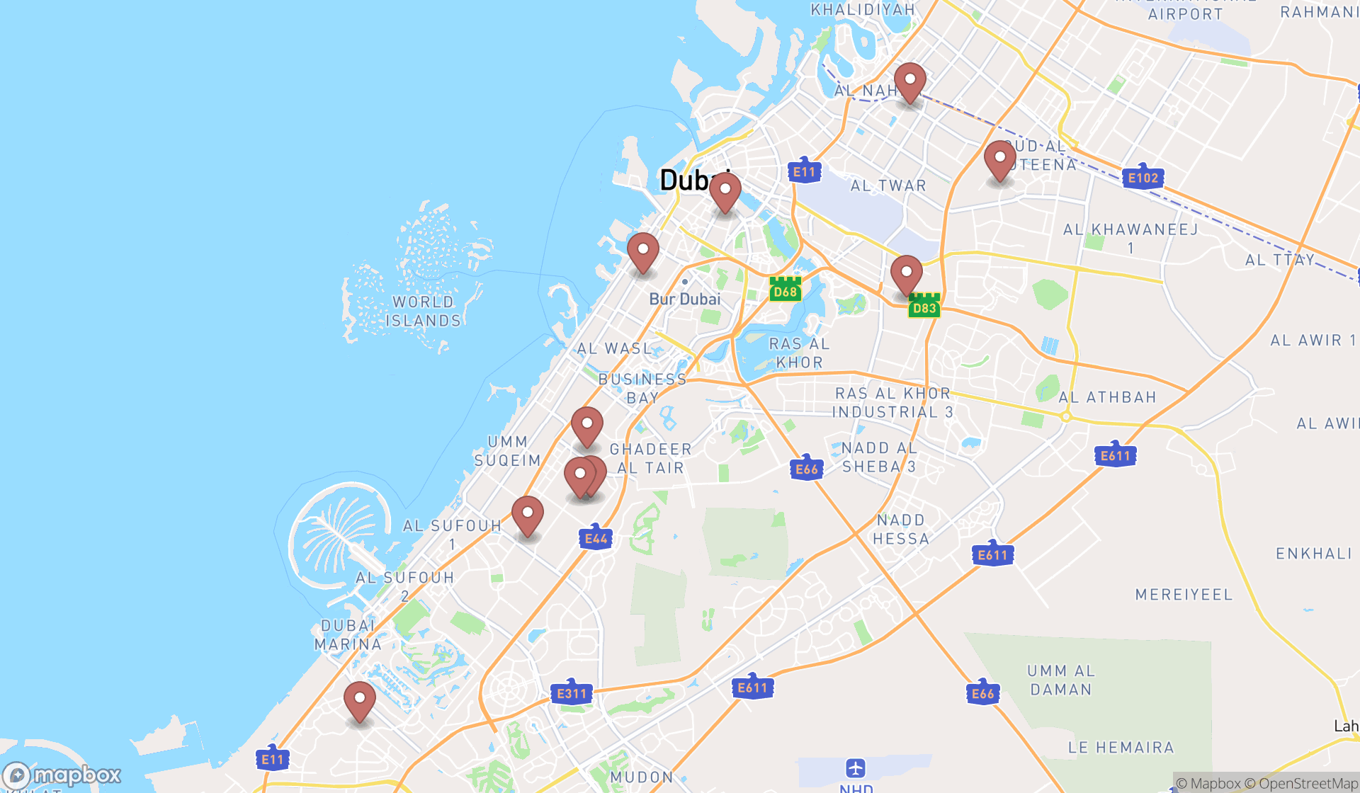 Map showing the ranked food banks in Dubai, Dubai