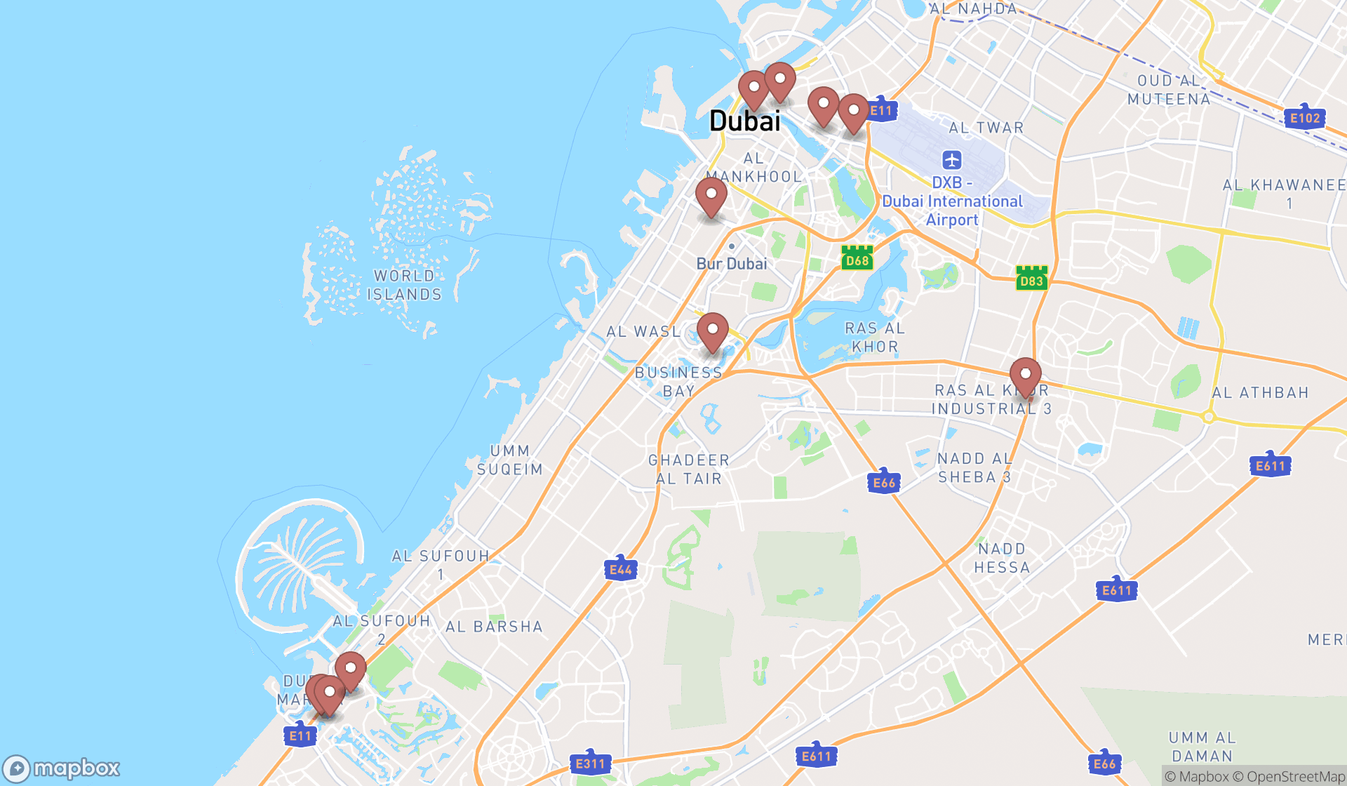 Map showing the ranked food brokers in Dubai, Dubai