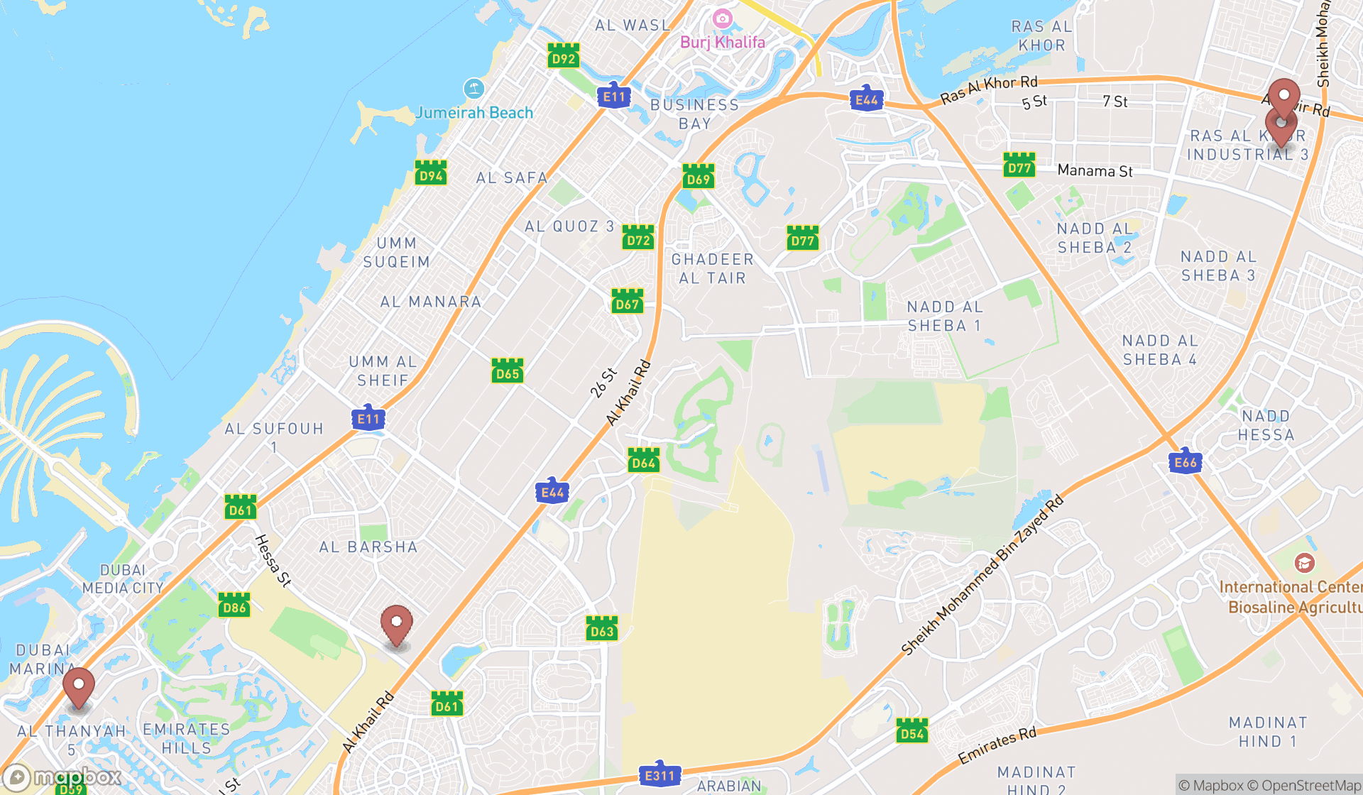 Map showing the ranked food deliveries in Dubai, Dubai