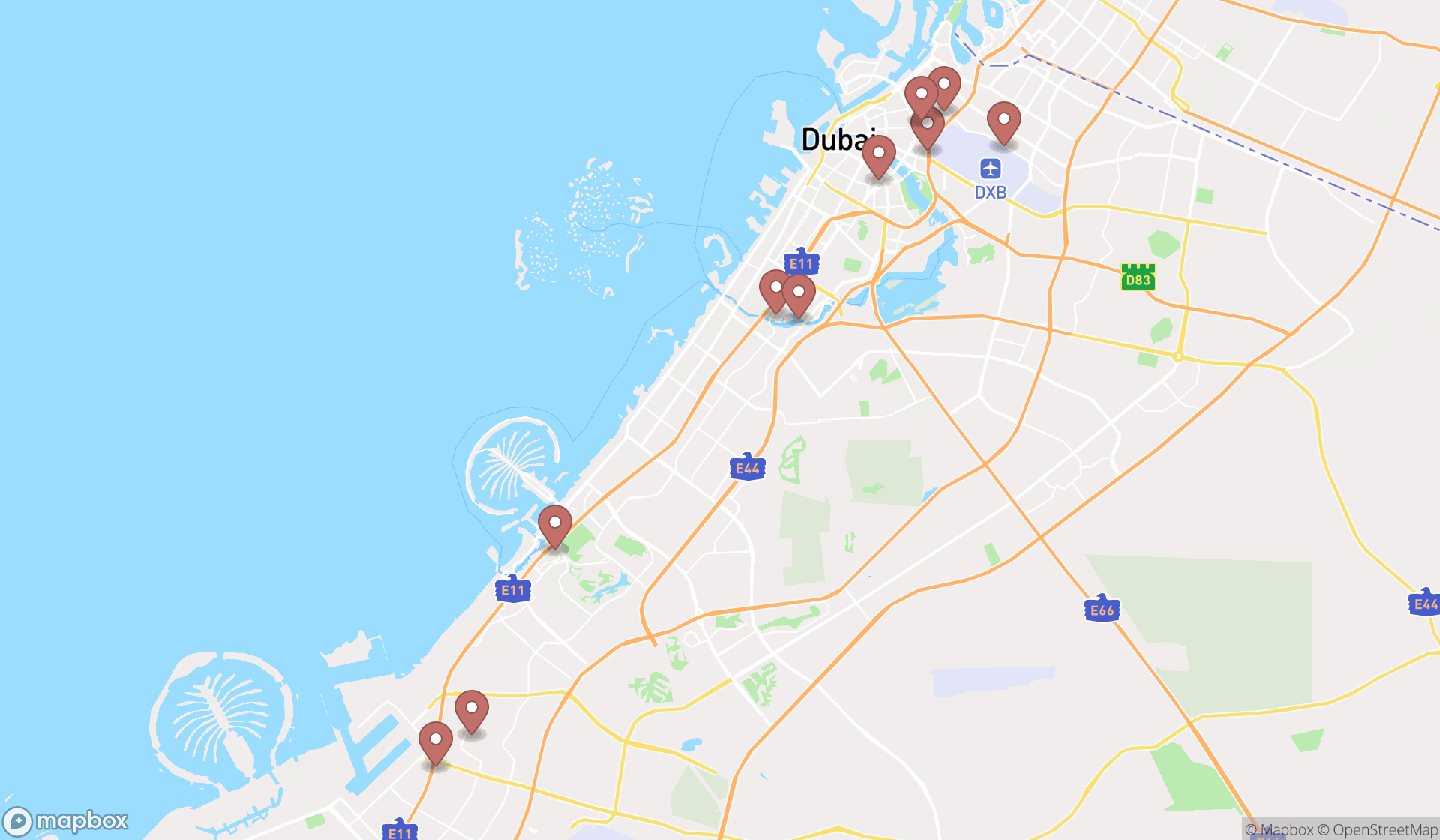 Map showing the ranked food machinery suppliers in Dubai, Dubai