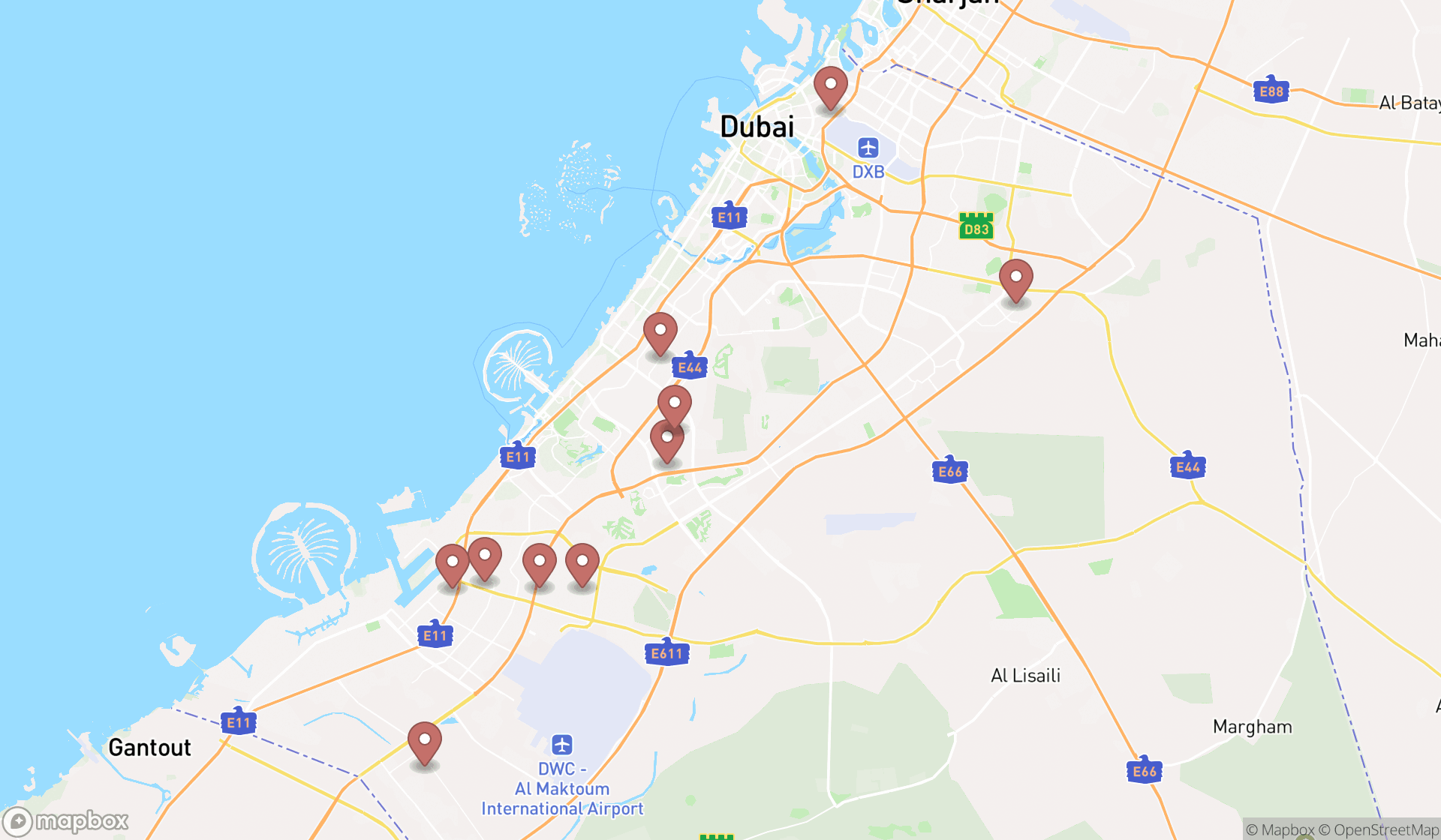 Map showing the ranked food manufacturing supplies in Dubai, Dubai