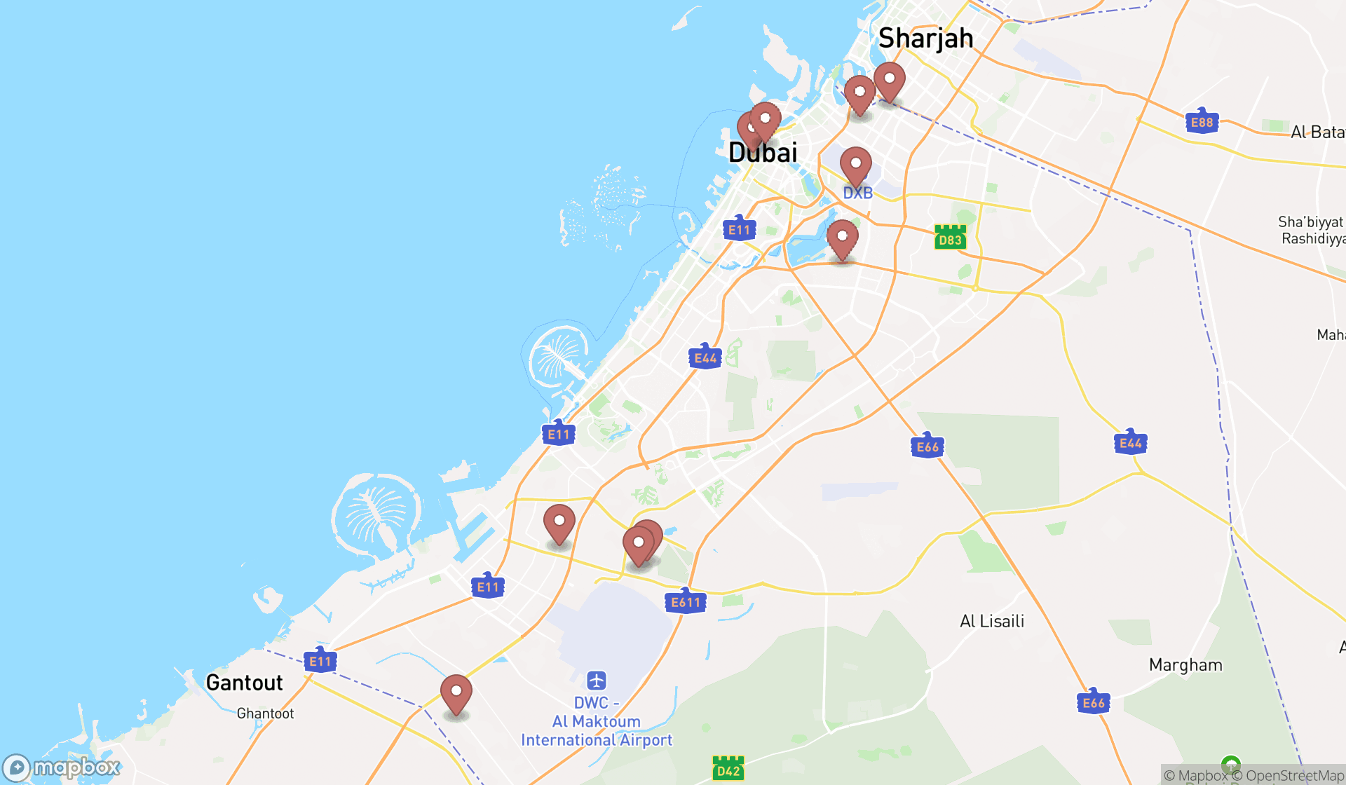 Map showing the ranked food processing companies in Dubai, Dubai