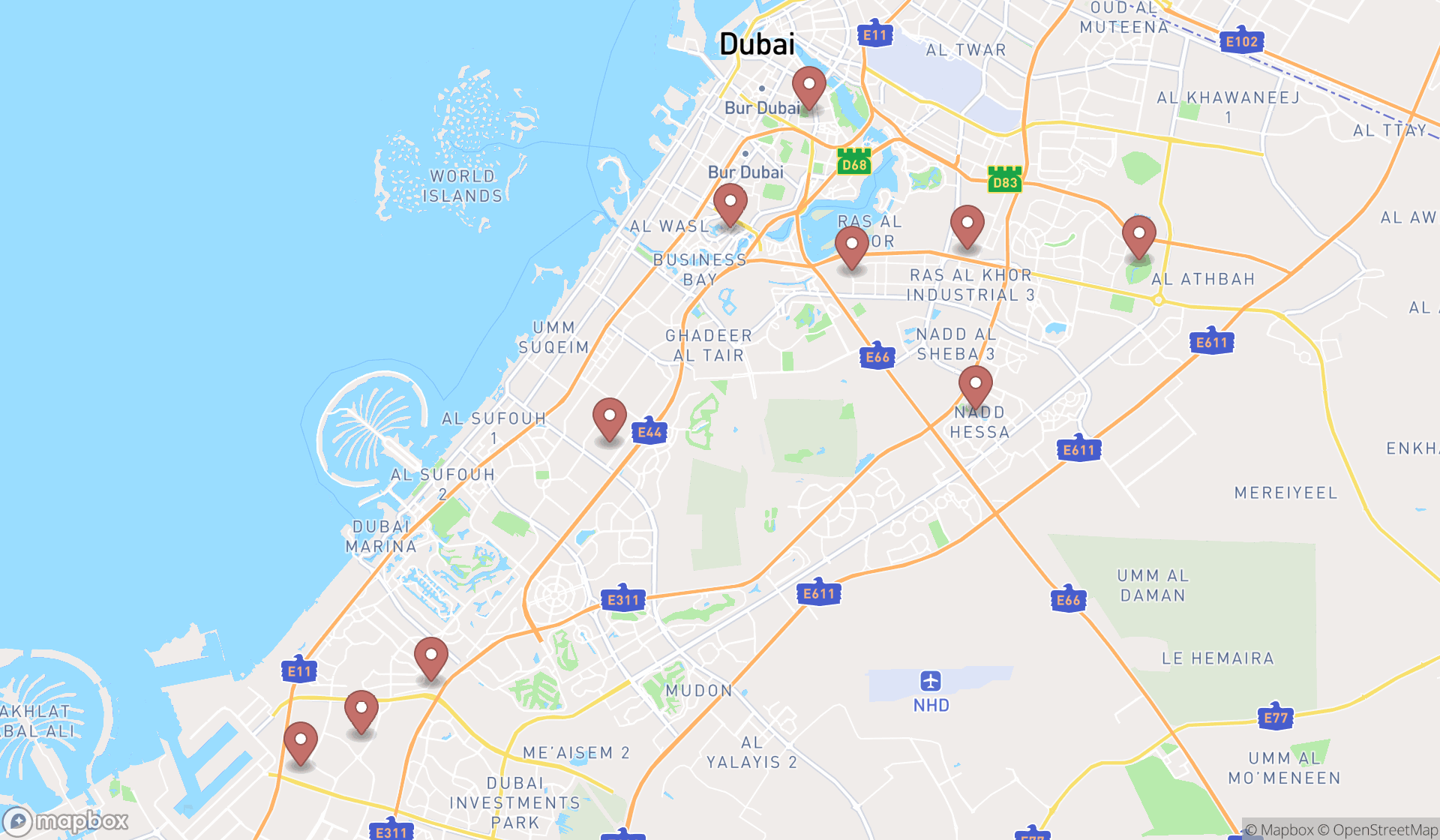 Map showing the ranked food producers in Dubai, Dubai