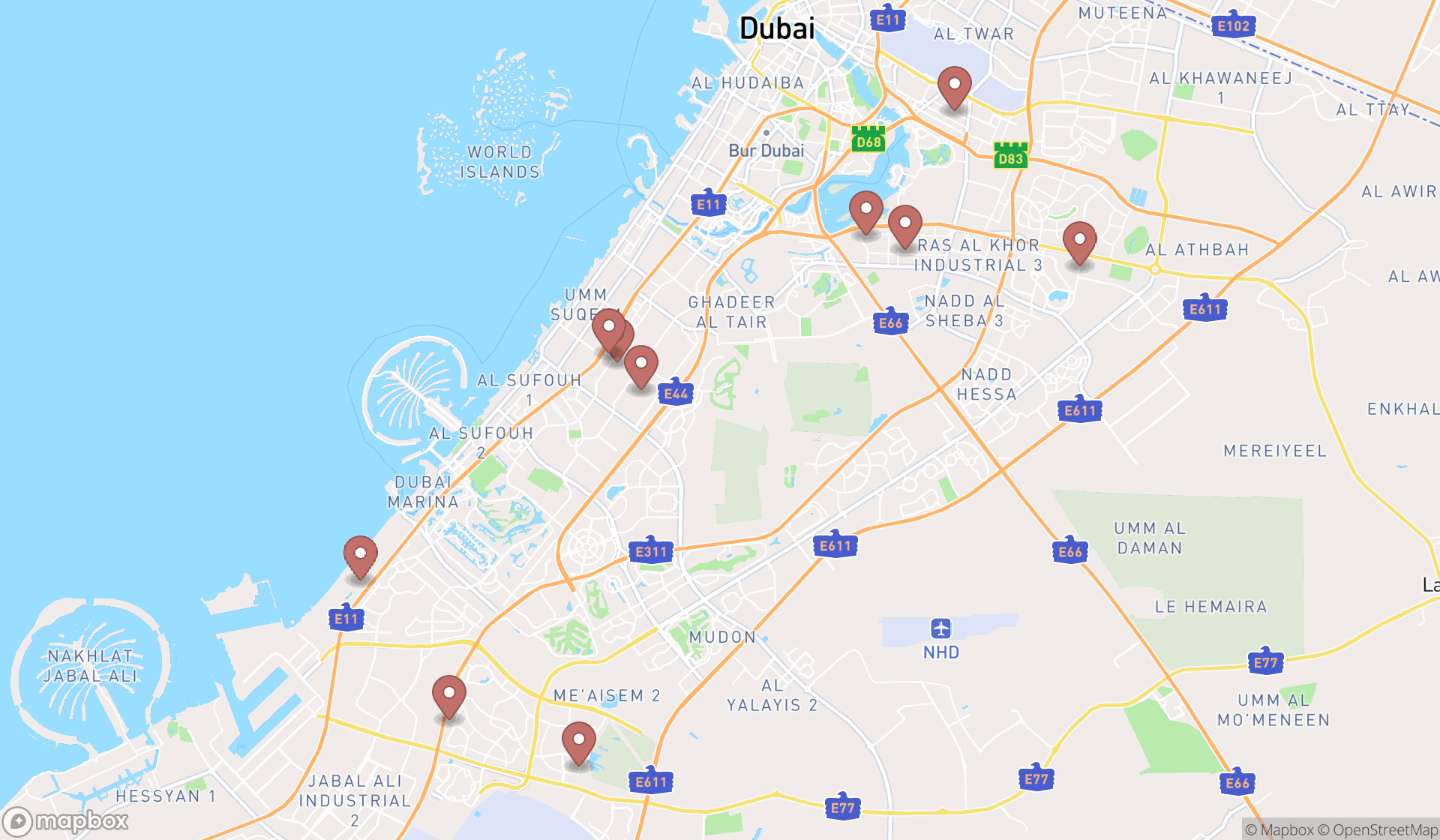 Map showing the ranked food products suppliers in Dubai, Dubai