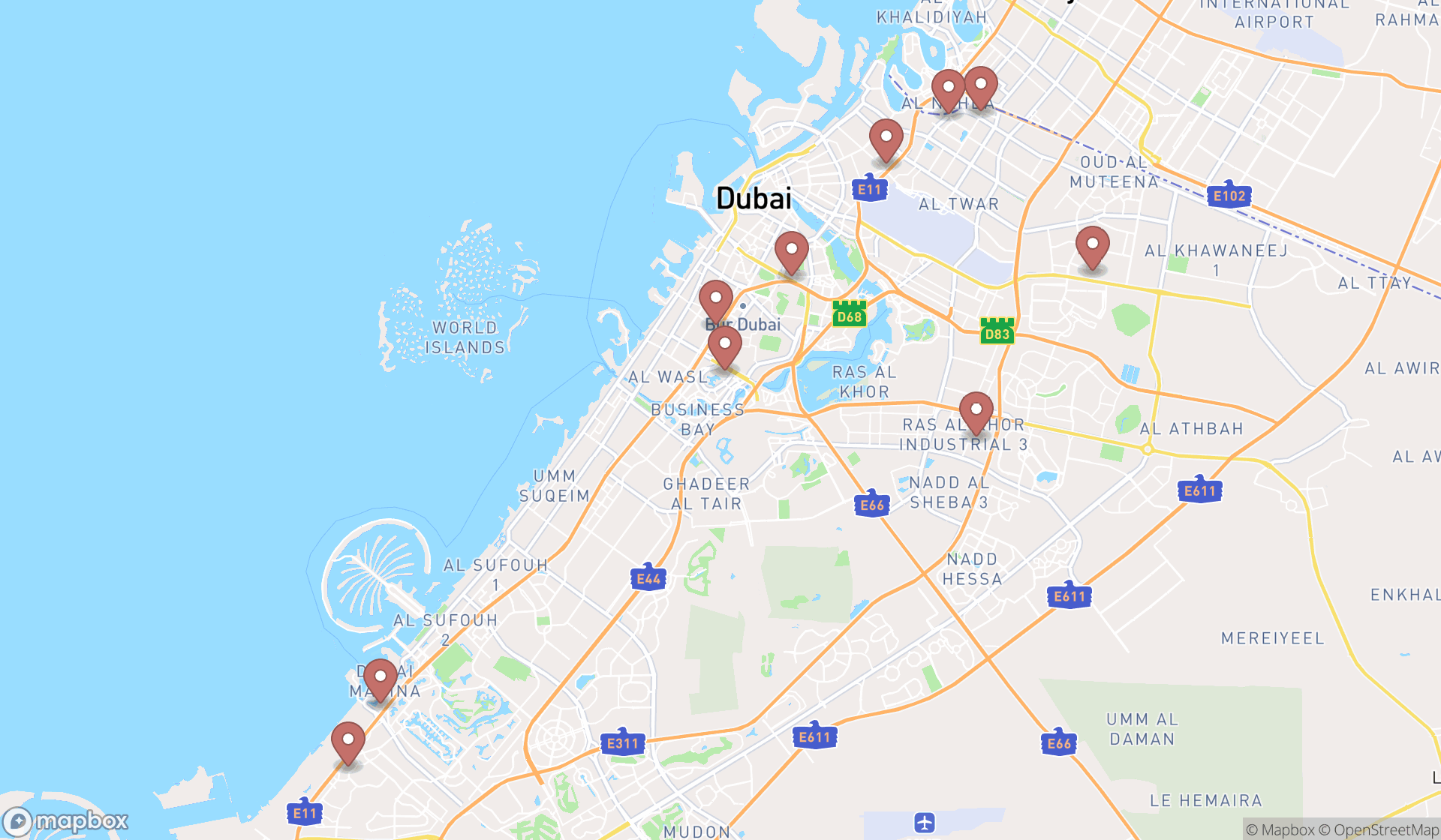 Map showing the ranked foot cares in Dubai, Dubai