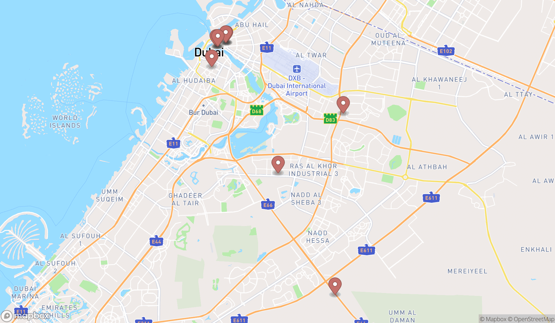 Map showing the ranked footwear wholesalers in Dubai, Dubai