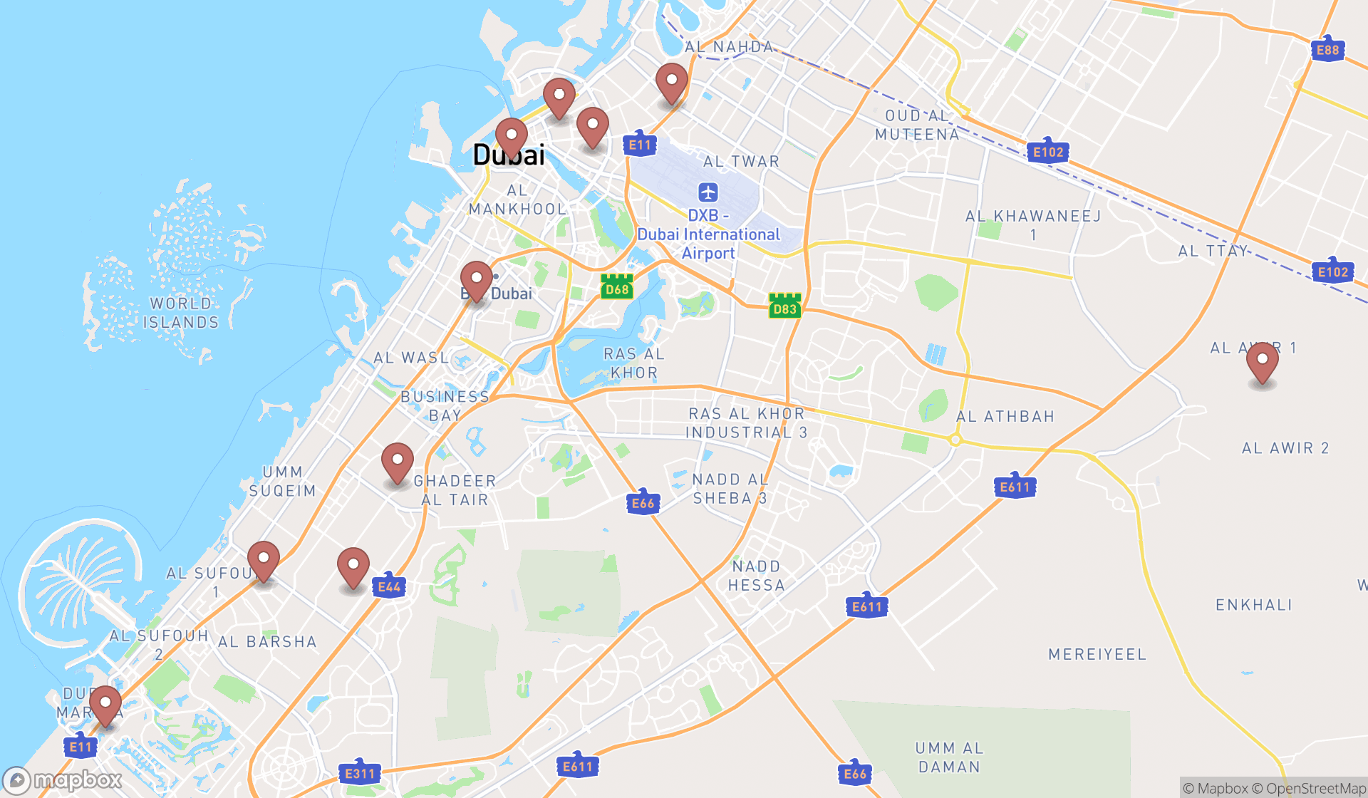Map showing the ranked formal wear stores in Dubai, Dubai