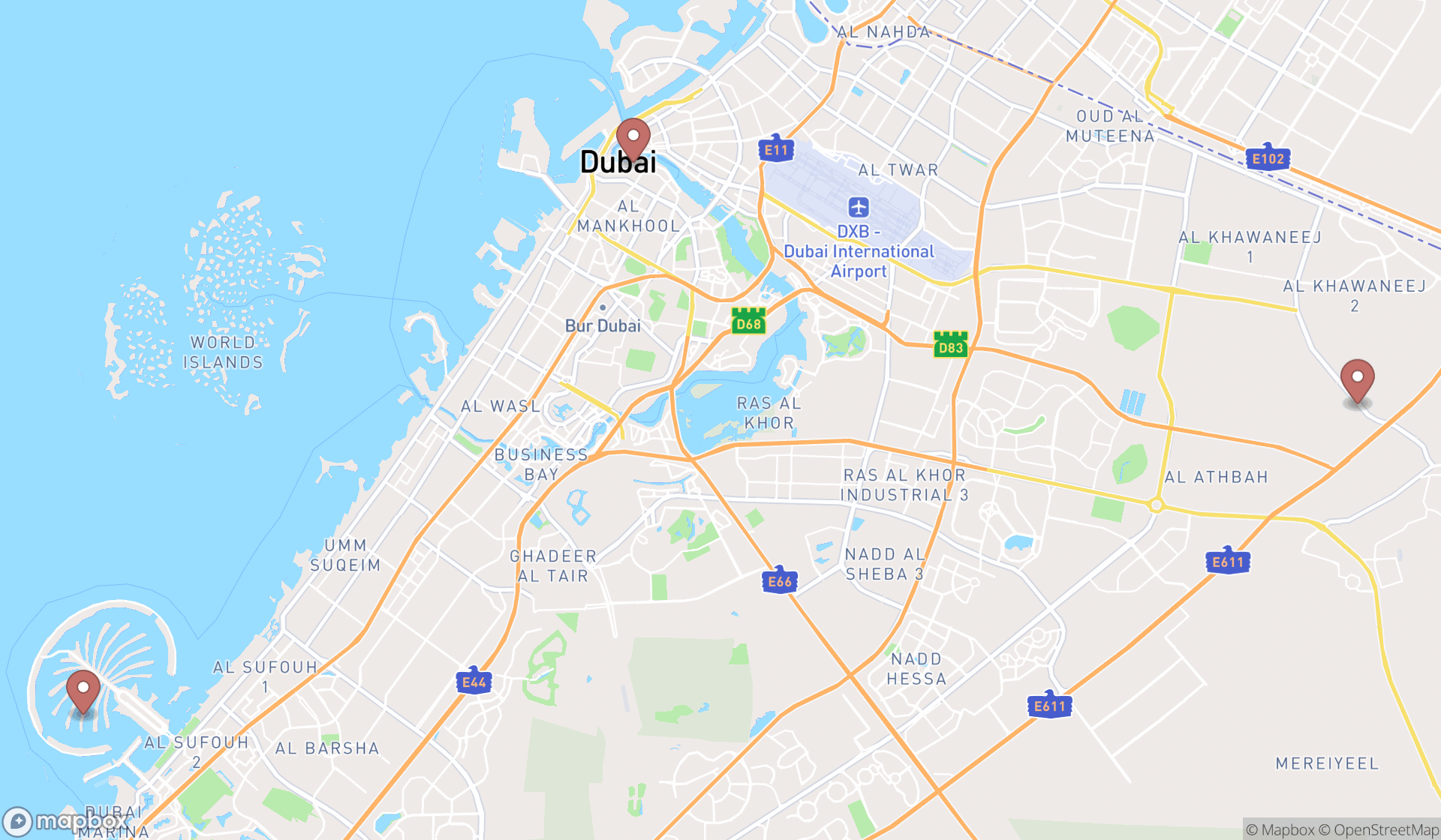 Map showing the ranked fortresses in Dubai, Dubai
