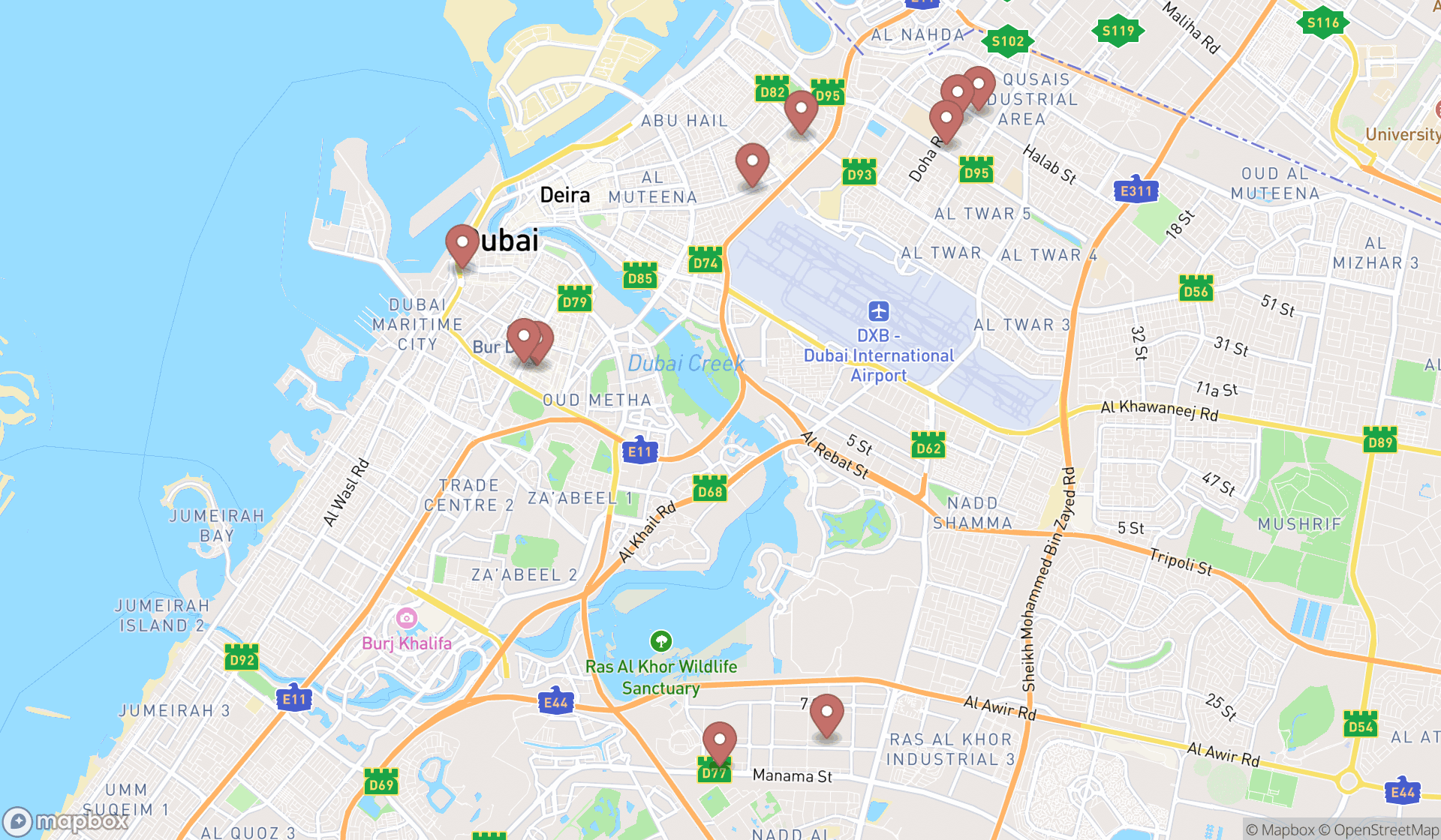 Map showing the ranked freight forwarding services in Dubai, Dubai