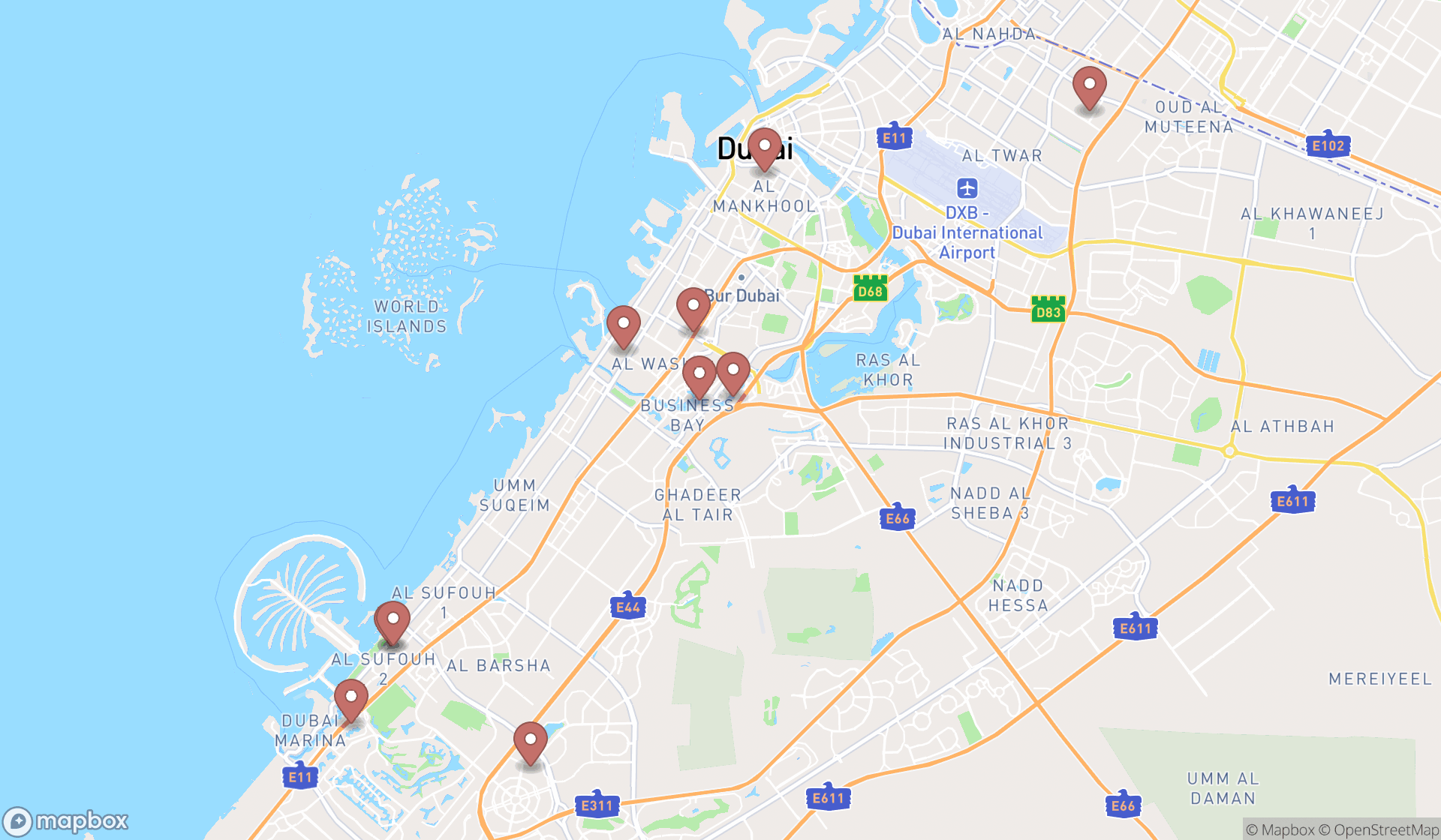 Map showing the ranked french language schools in Dubai, Dubai