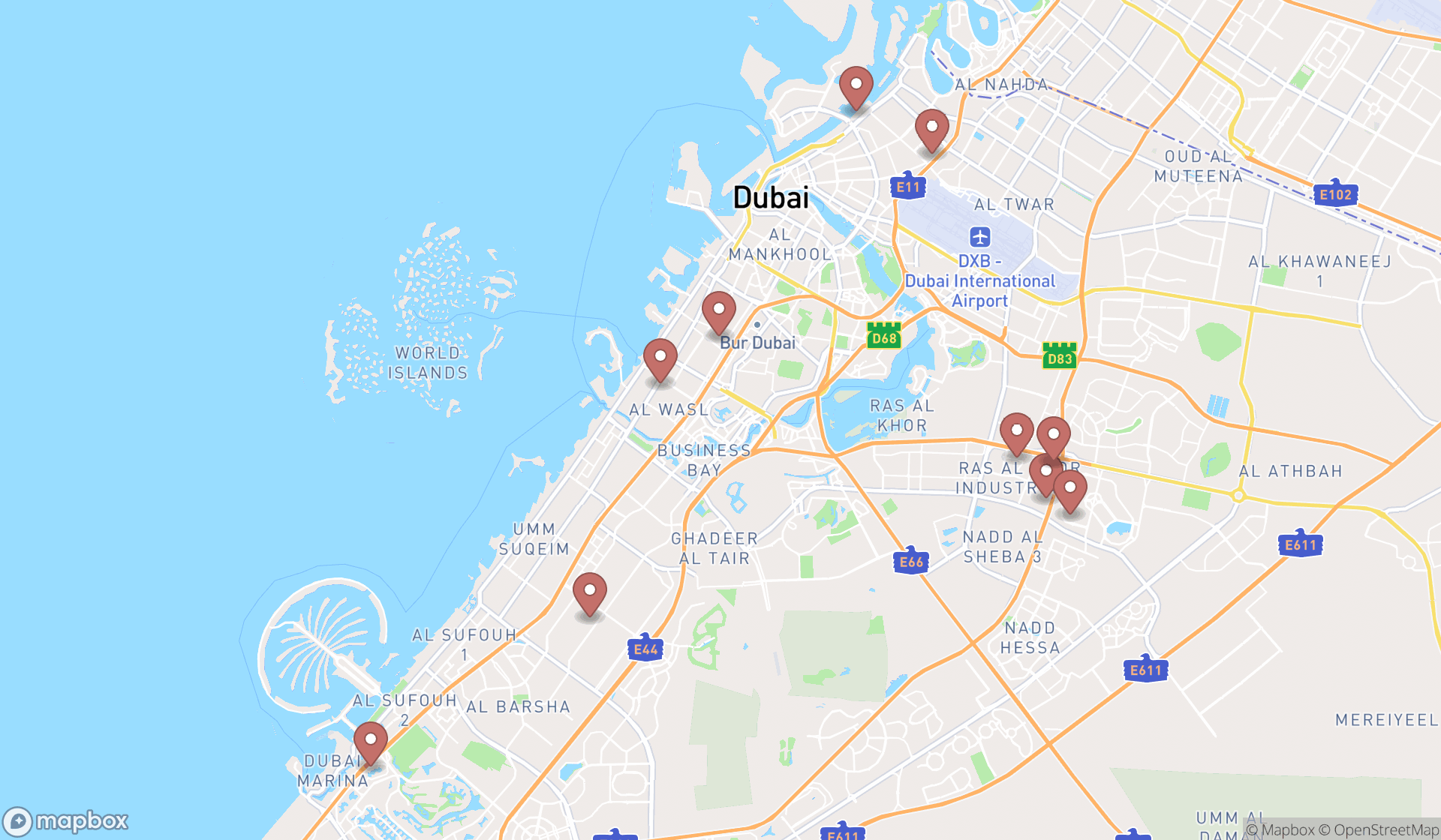 Map showing the ranked fresh food markets in Dubai, Dubai