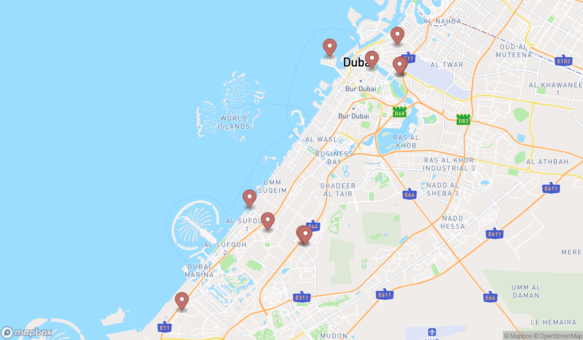 Map showing the ranked frozen dessert suppliers in Dubai, Dubai