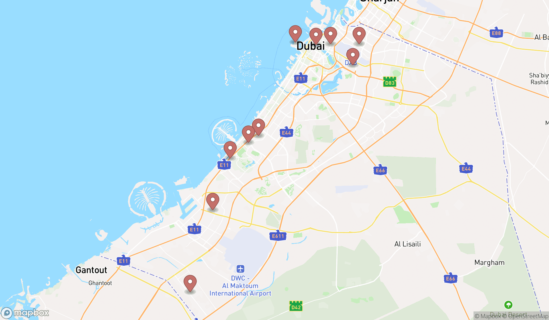 Map showing the ranked frozen food manufacturers in Dubai, Dubai