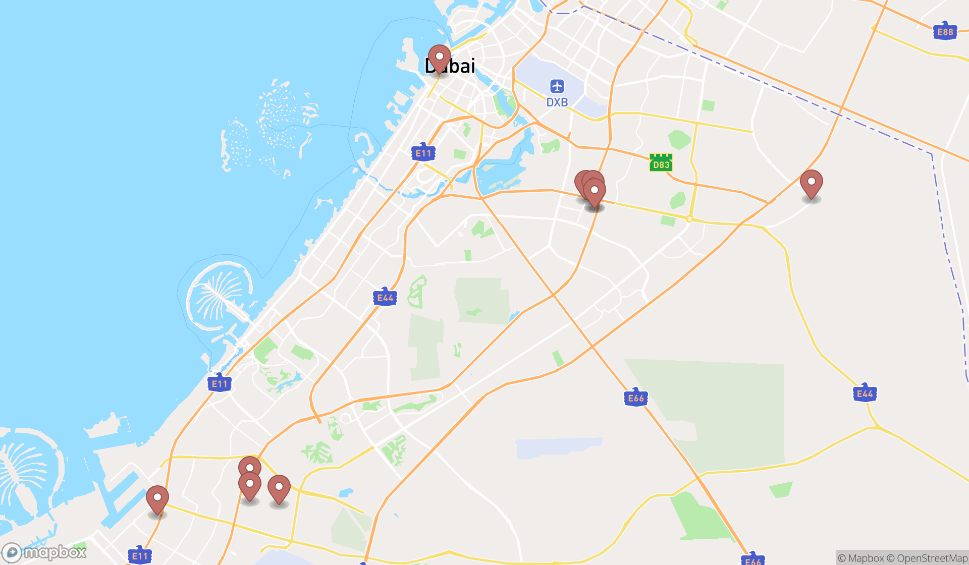 Map showing the ranked fruit and vegetable processings in Dubai, Dubai