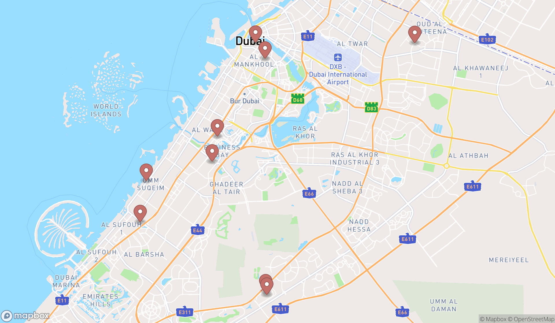 Map showing the ranked fruit parlors in Dubai, Dubai