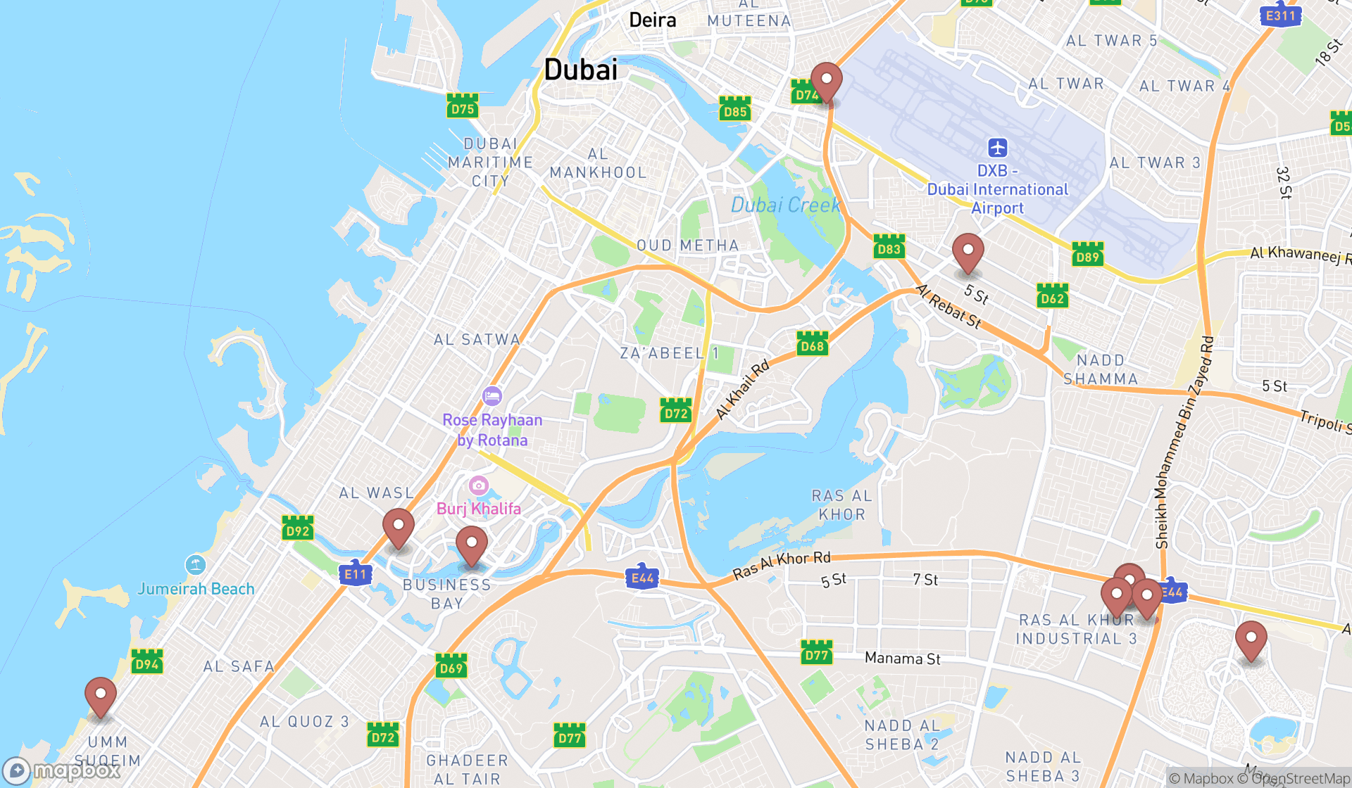 Map showing the ranked fruit wholesalers in Dubai, Dubai
