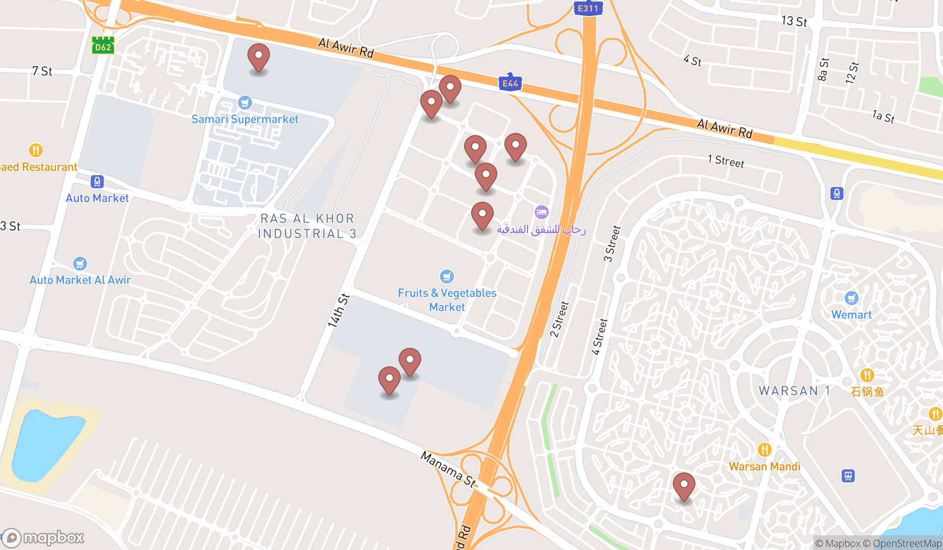 Map showing the ranked fruits wholesalers in Dubai, Dubai