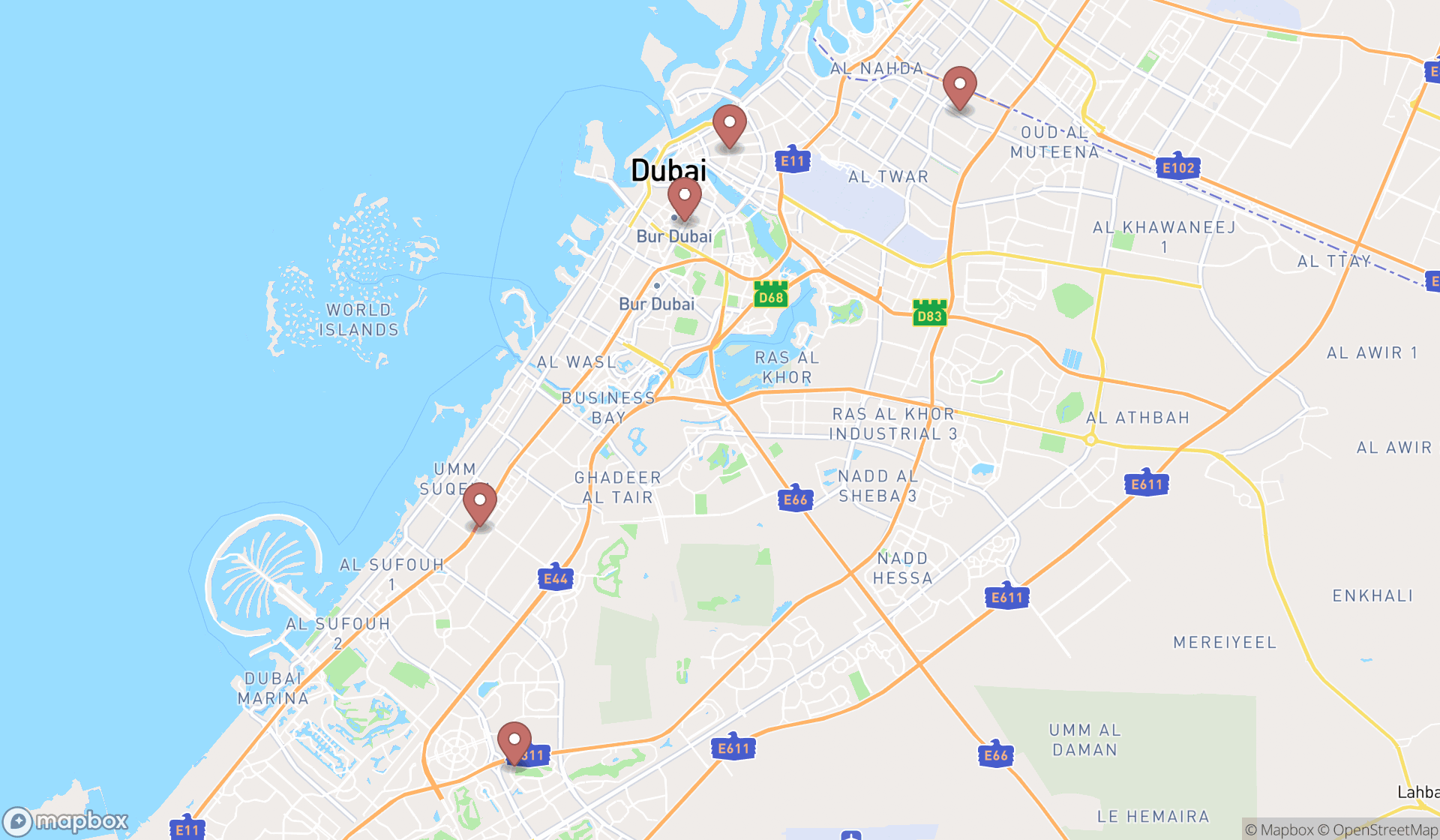 Map showing the ranked funeral directors in Dubai, Dubai