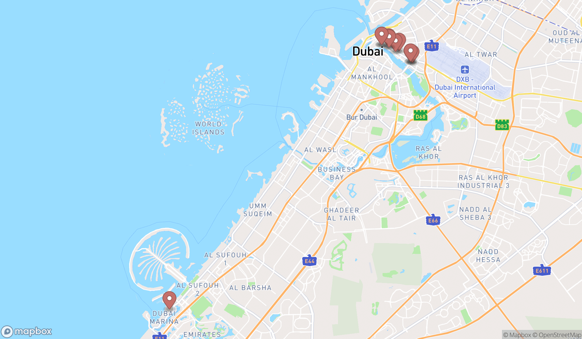 Map showing the ranked fur coat shops in Dubai, Dubai