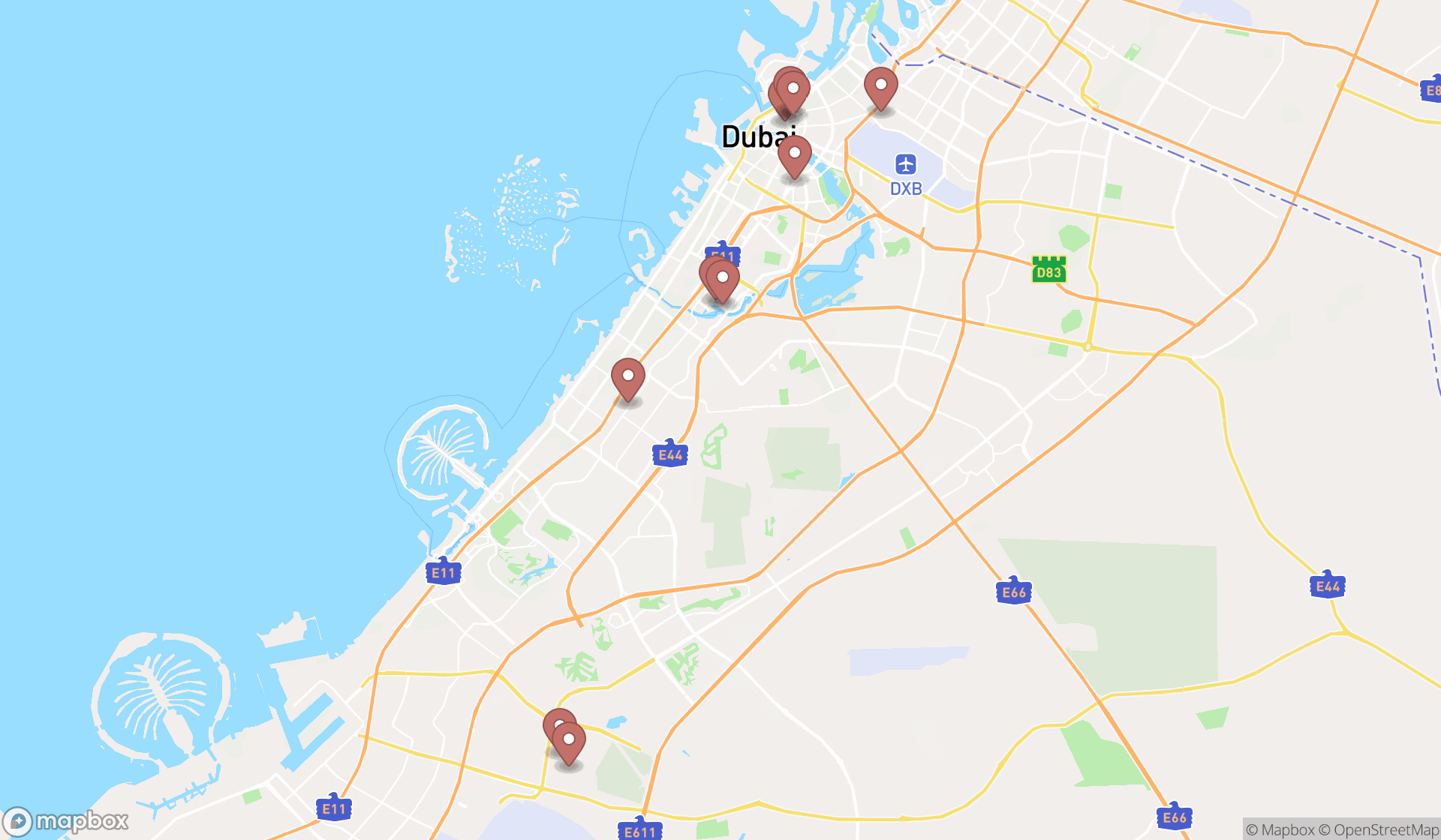 Map showing the ranked furniture accessories suppliers in Dubai, Dubai