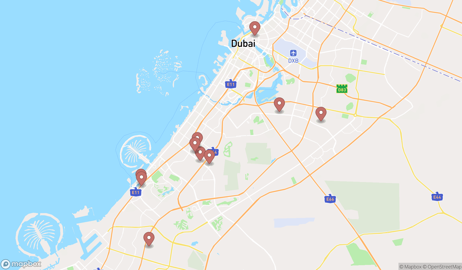Map showing the ranked furniture accessories in Dubai, Dubai
