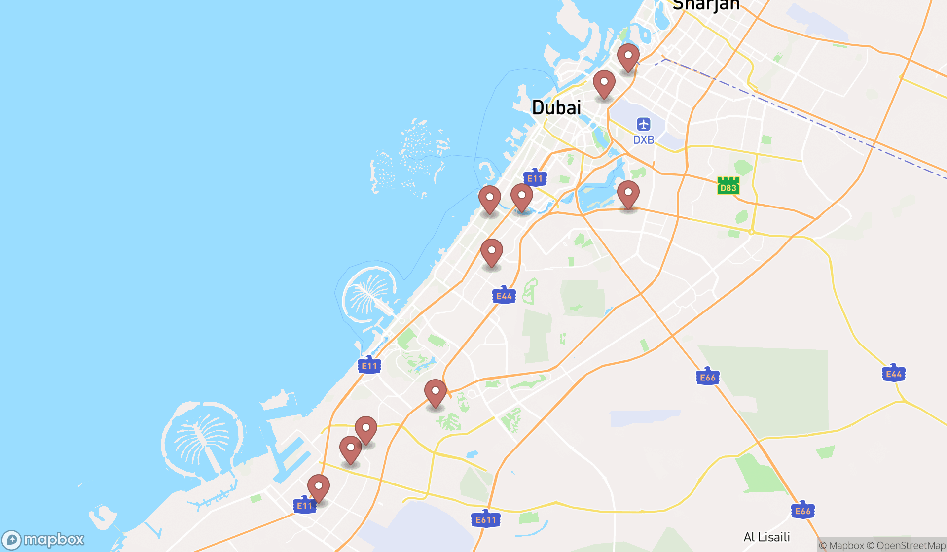 Map showing the ranked furniture manufacturers in Dubai, Dubai