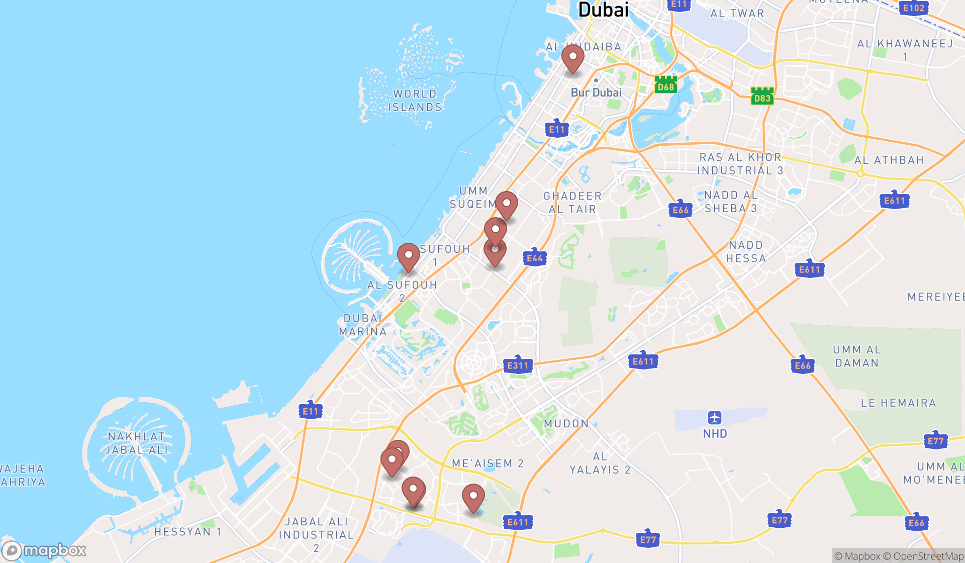 Map showing the ranked furniture rental services in Dubai, Dubai