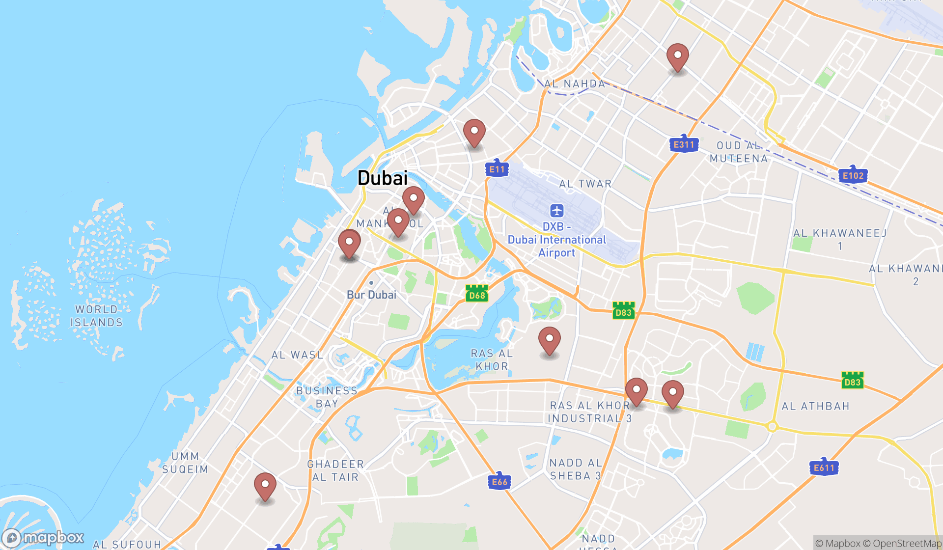 Map showing the ranked furniture repair shops in Dubai, Dubai