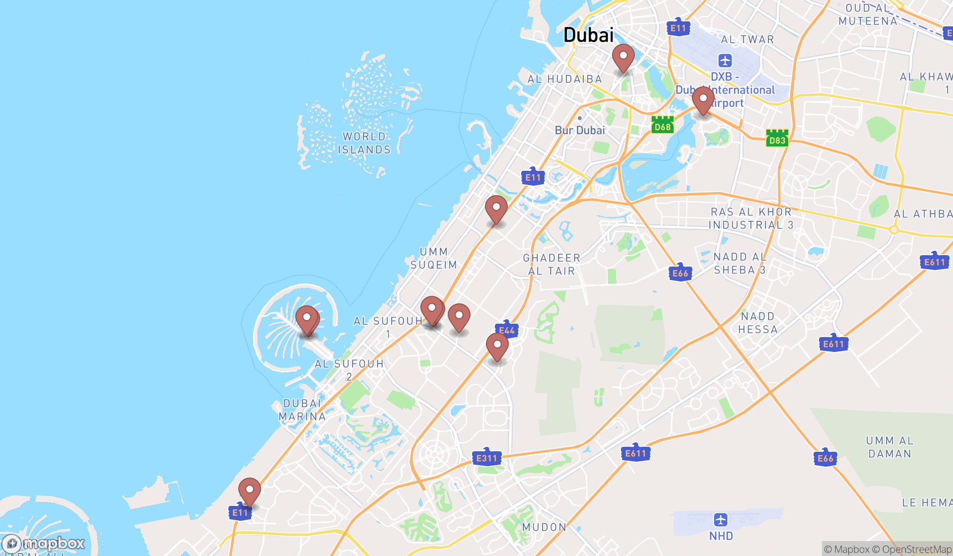 Map showing the ranked furniture stores in Dubai, Dubai